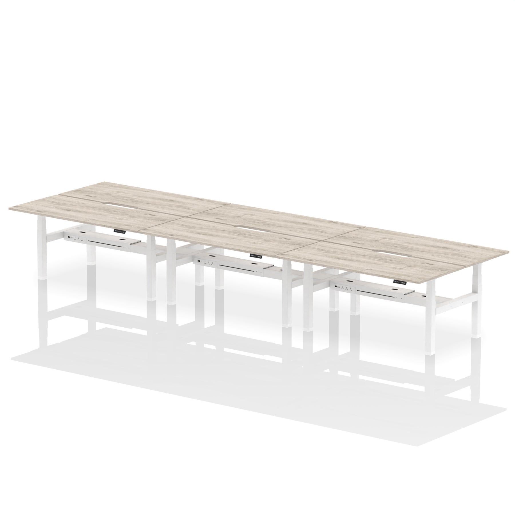 Air Back-to-Back Scalloped Edge Height Adjustable Bench Desk - 6 Person - Ergometric