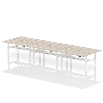 Air Back-to-Back Scalloped Edge Height Adjustable Bench Desk - 6 Person - Ergometric