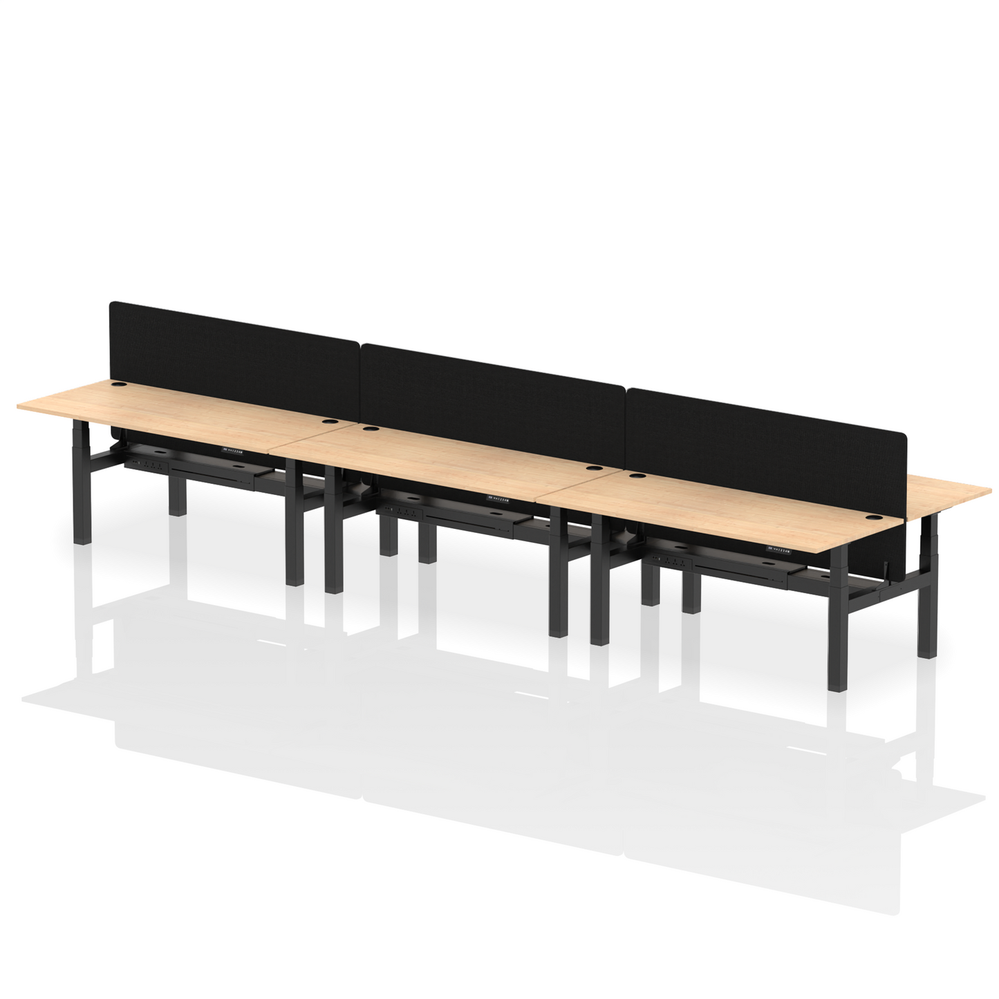 Air Back-to-Back Height Adjustable Bench Desk - 6 Person with Black Straight Screen - Ergometric
