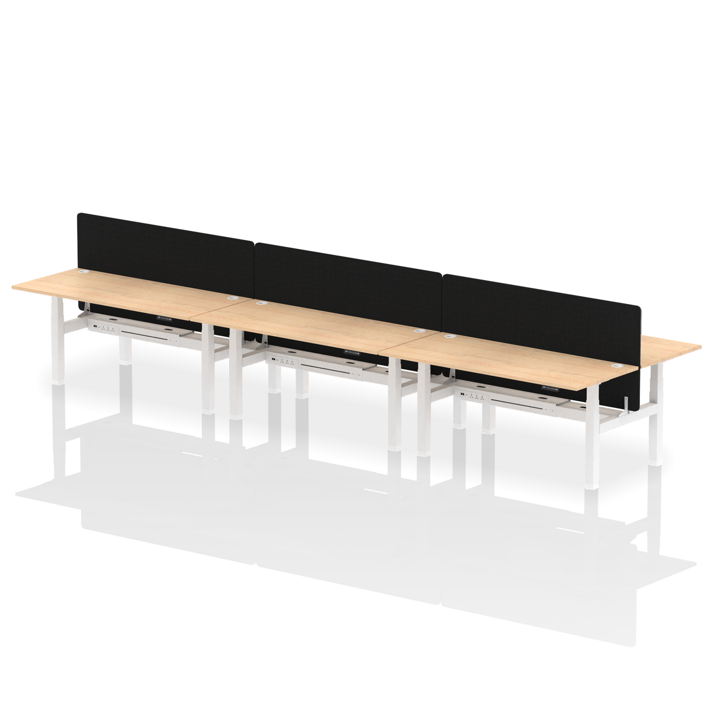 Air Back-to-Back Height Adjustable Bench Desk - 6 Person with Black Straight Screen - Ergometric