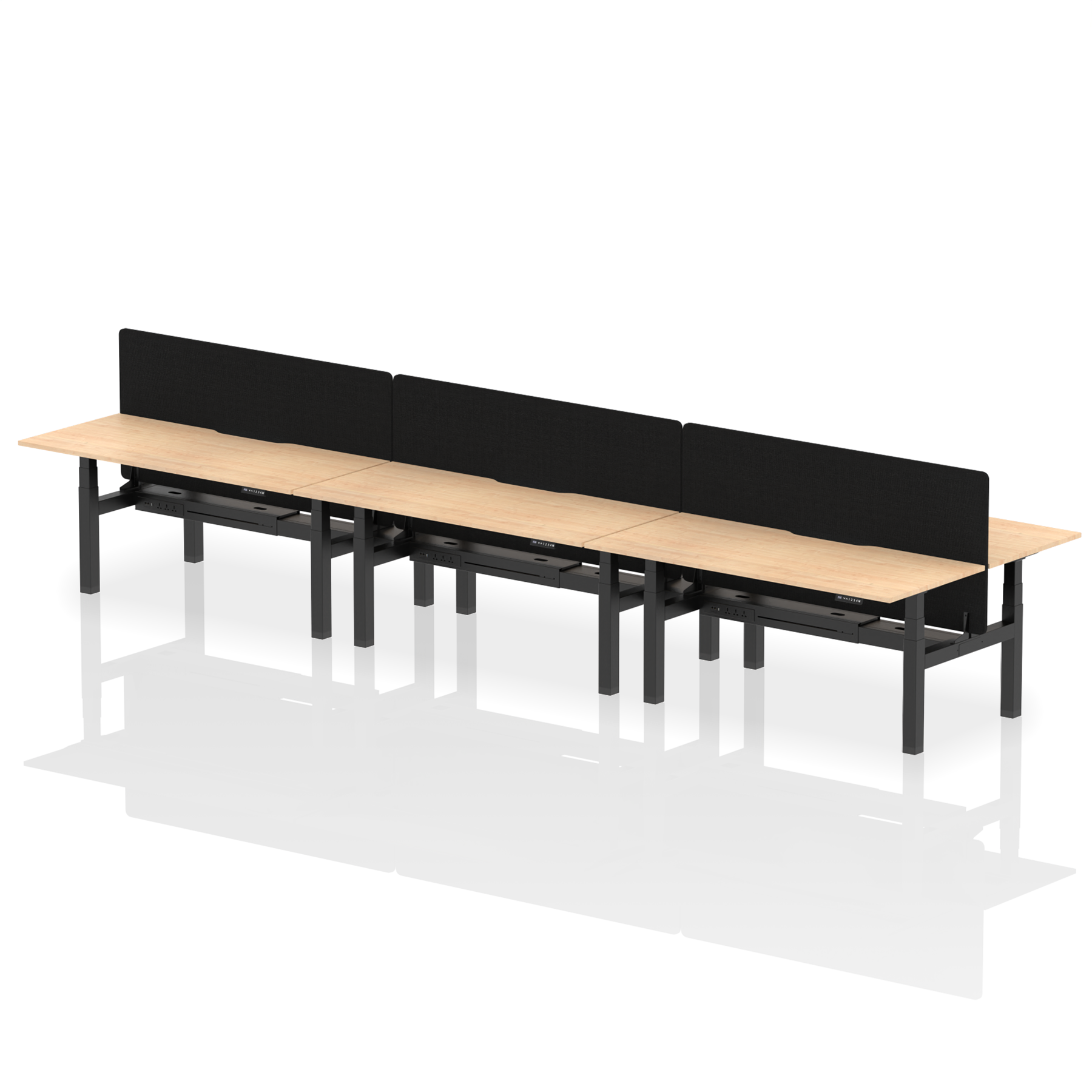 Air Back-to-Back Scalloped Edge Height Adjustable Bench Desk - 6 Person with Black Straight Screen - Ergometric