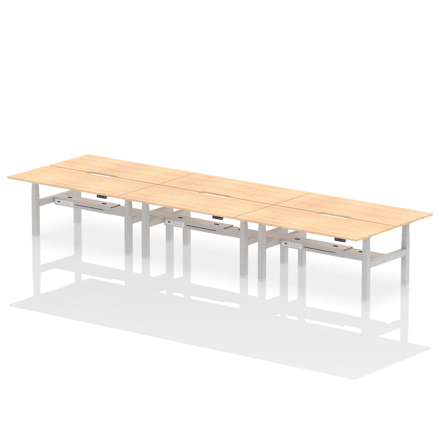 Air Back-to-Back Scalloped Edge Height Adjustable Bench Desk - 6 Person - Ergometric