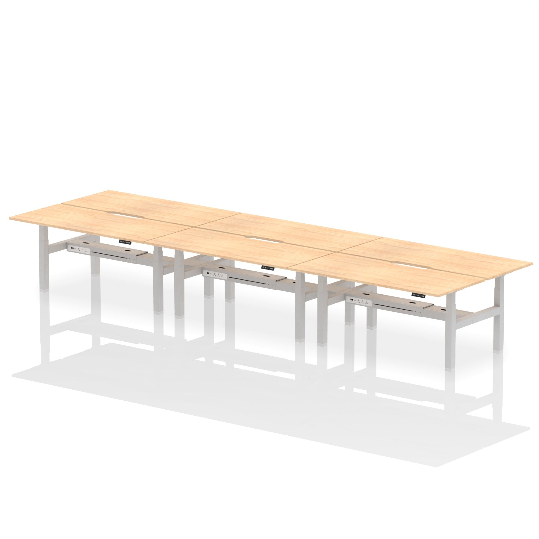 Air Back-to-Back Scalloped Edge Height Adjustable Bench Desk - 6 Person - Ergometric