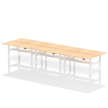 Air Back-to-Back Scalloped Edge Height Adjustable Bench Desk - 6 Person - Ergometric