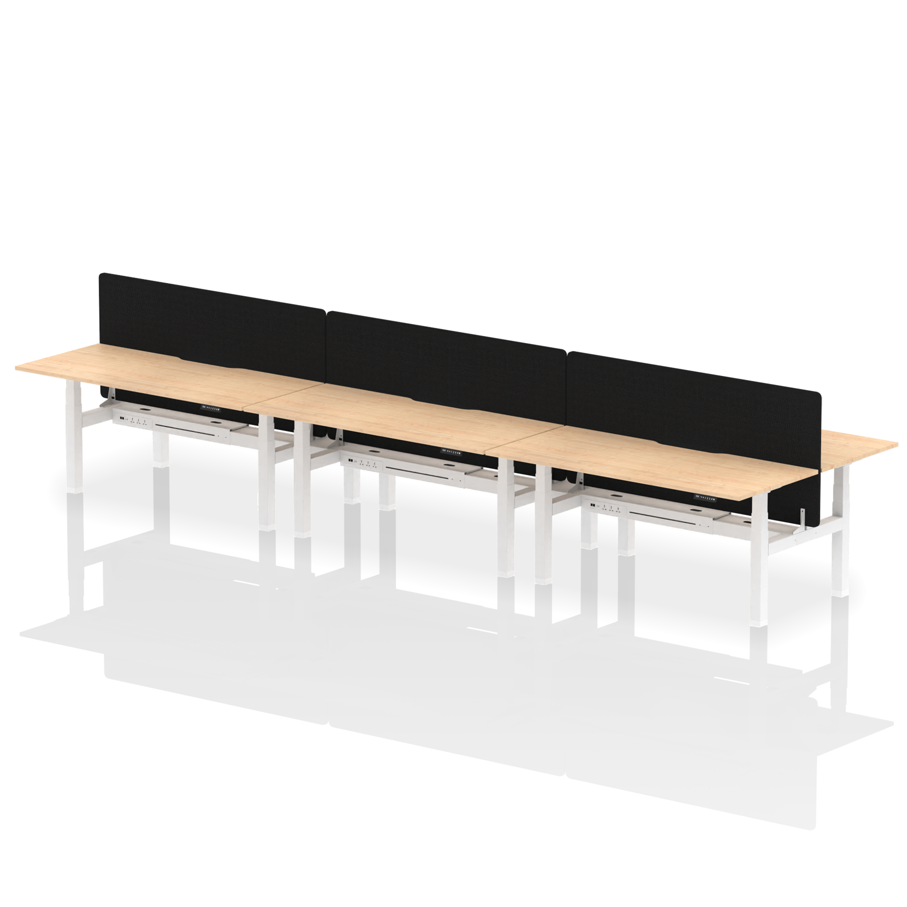 Air Back-to-Back Scalloped Edge Height Adjustable Bench Desk - 6 Person with Black Straight Screen - Ergometric