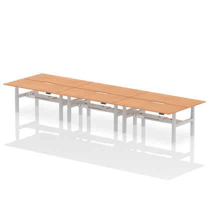 Air Back-to-Back Scalloped Edge Height Adjustable Bench Desk - 6 Person - Ergometric