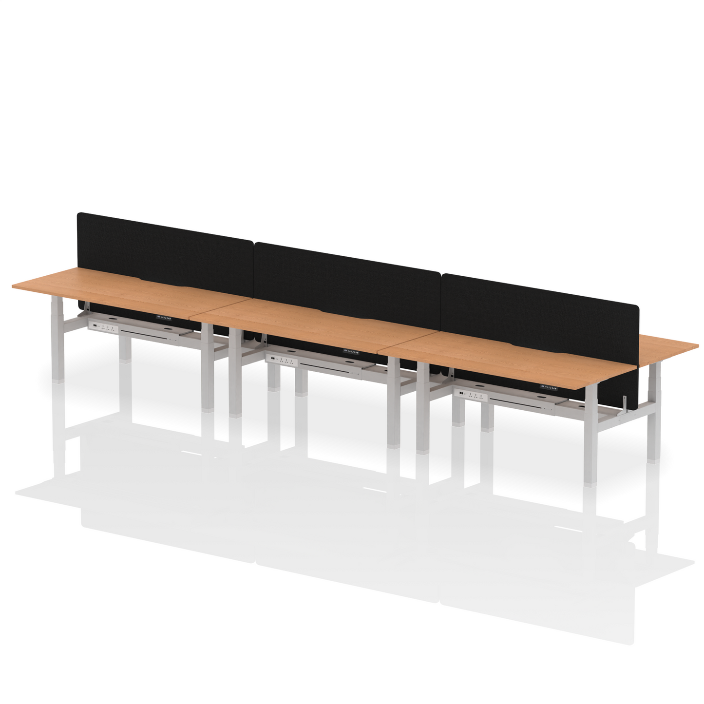 Air Back-to-Back Scalloped Edge Height Adjustable Bench Desk - 6 Person with Black Straight Screen - Ergometric