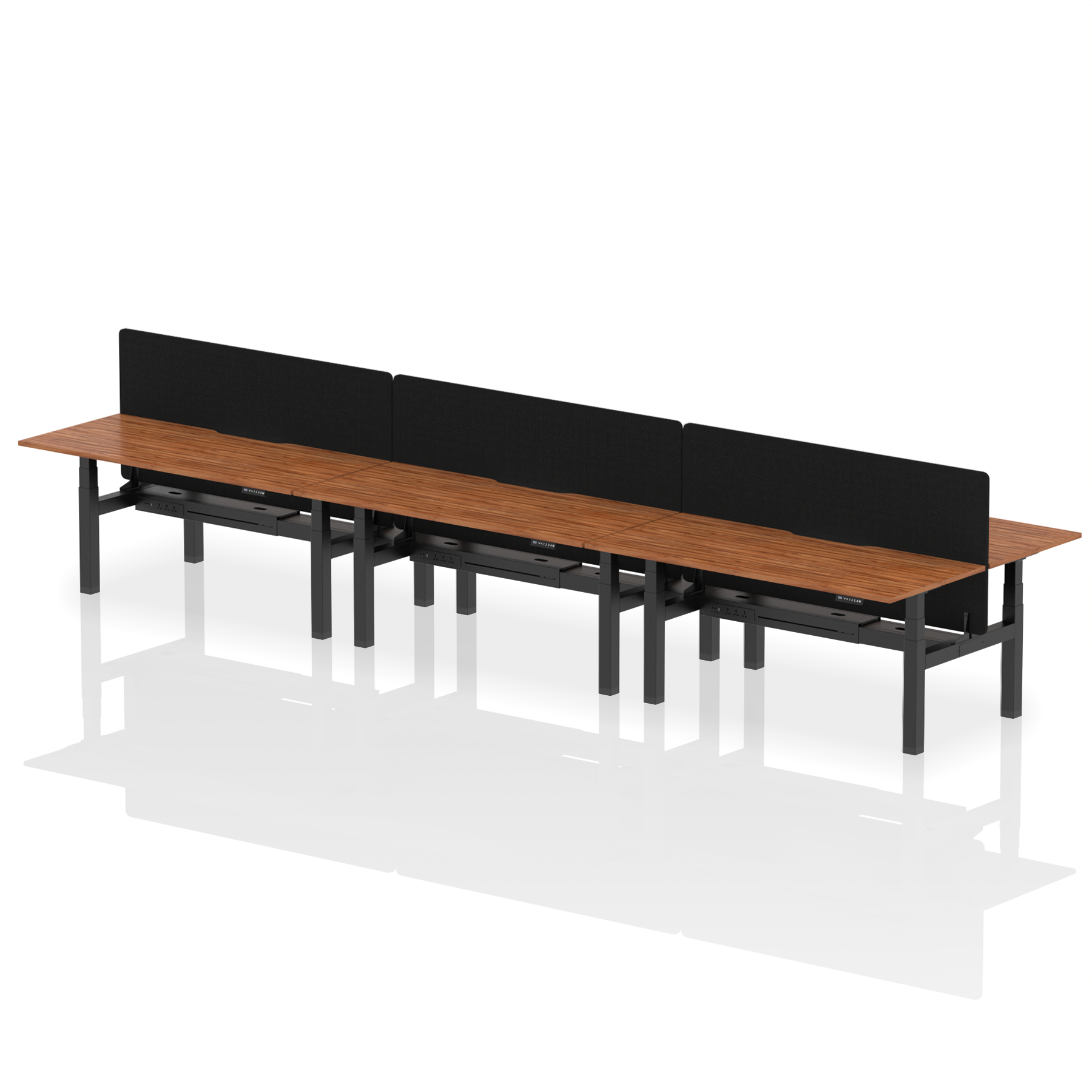Air Back-to-Back Scalloped Edge Height Adjustable Bench Desk - 6 Person with Black Straight Screen - Ergometric