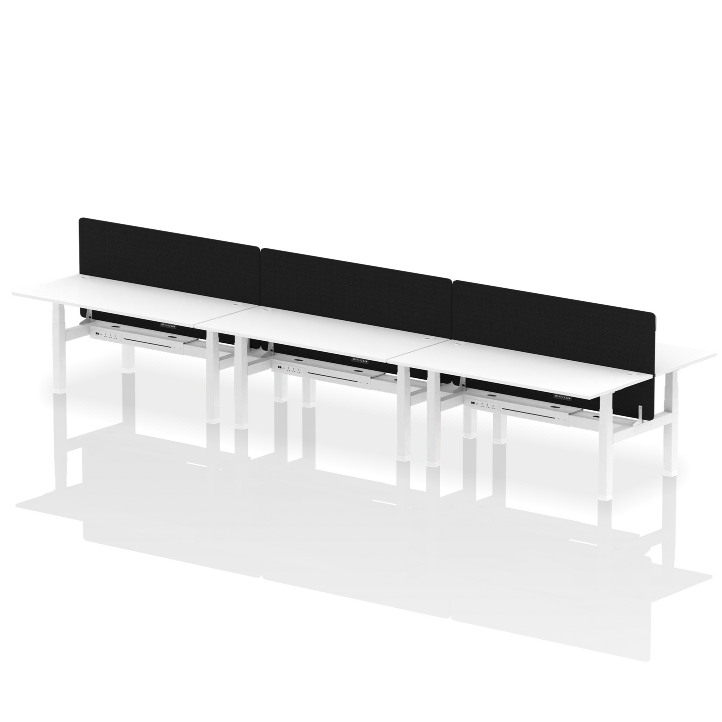 Air Back-to-Back Height Adjustable Bench Desk - 6 Person with Black Straight Screen - Ergometric