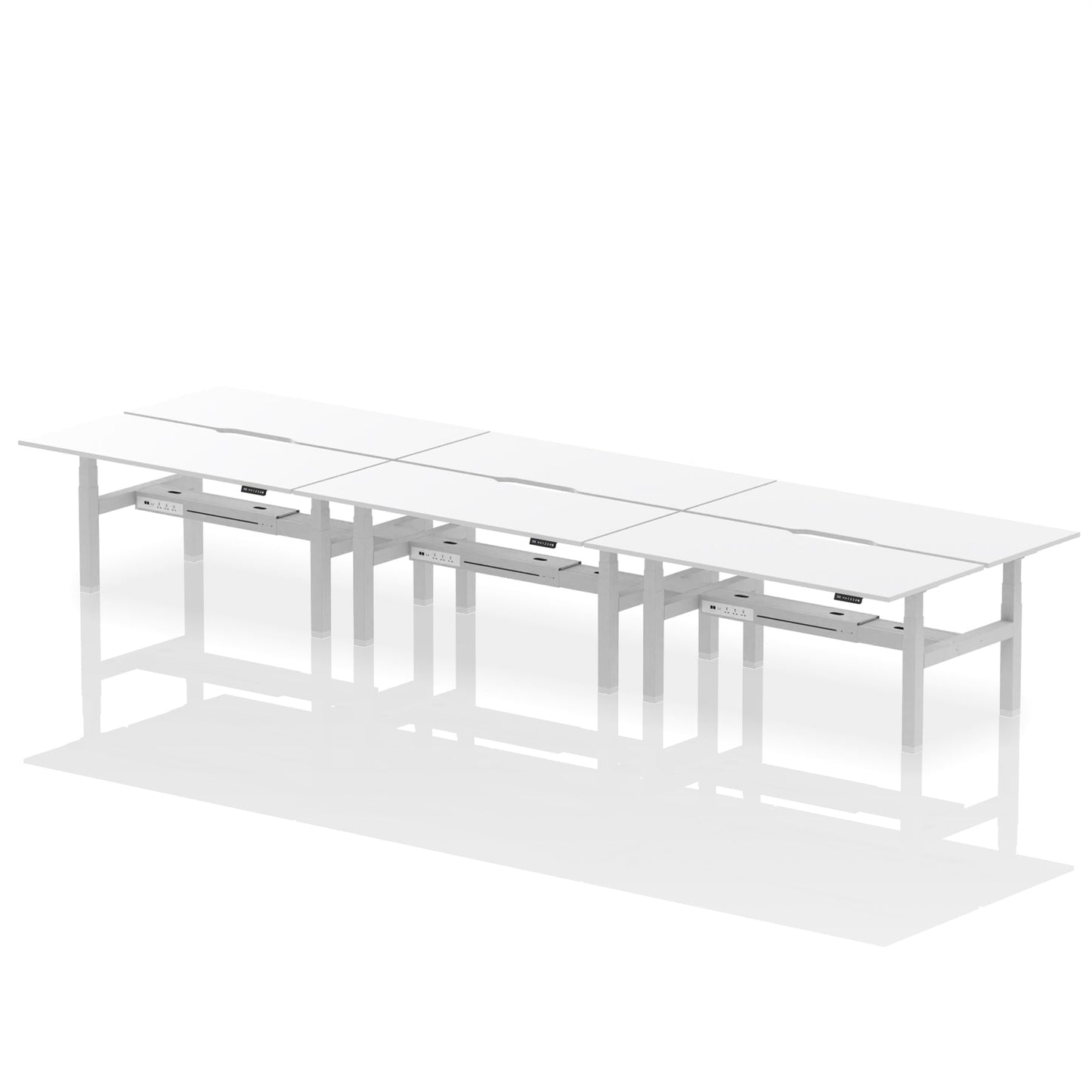 Air Back-to-Back Scalloped Edge Height Adjustable Bench Desk - 6 Person - Ergometric