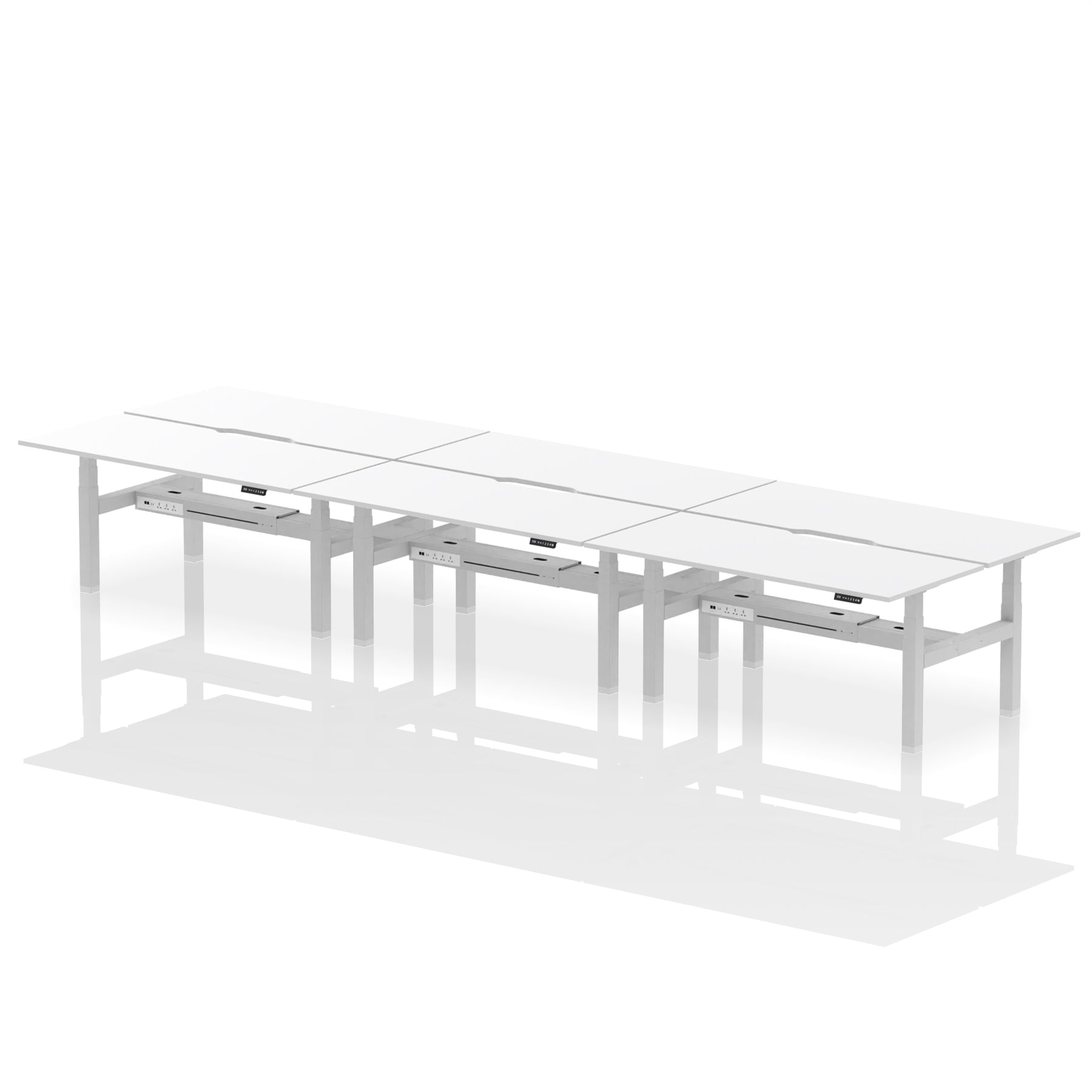 Air Back-to-Back Scalloped Edge Height Adjustable Bench Desk - 6 Person - Ergometric