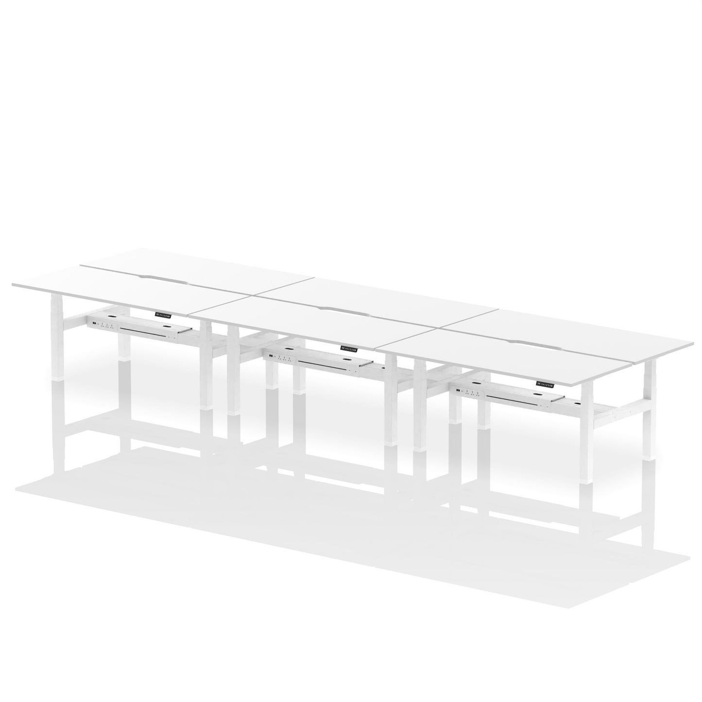 Air Back-to-Back Scalloped Edge Height Adjustable Bench Desk - 6 Person - Ergometric