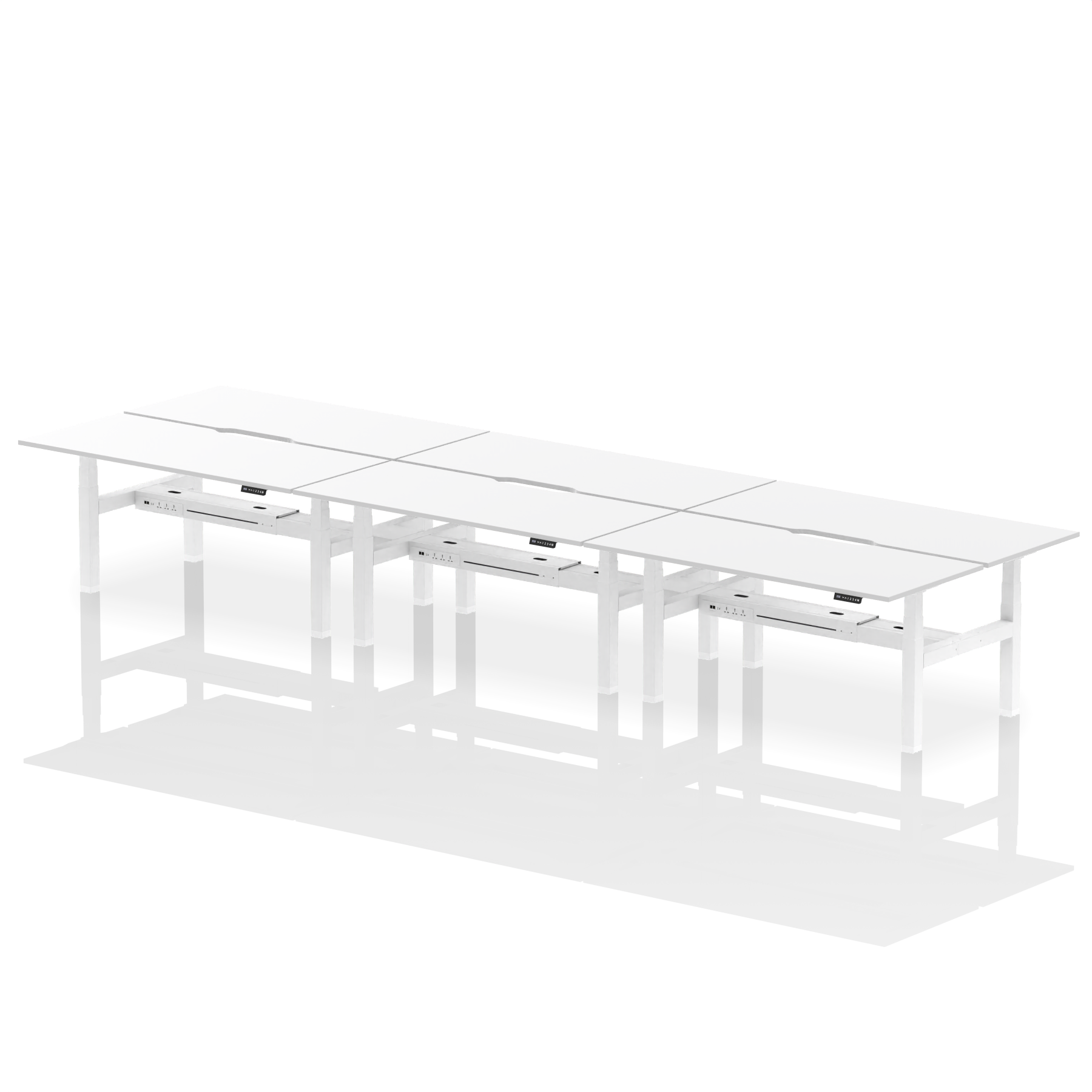 Air Back-to-Back Scalloped Edge Height Adjustable Bench Desk - 6 Person - Ergometric