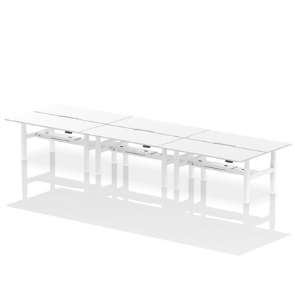 Air Back-to-Back Scalloped Edge Height Adjustable Bench Desk - 6 Person - Ergometric