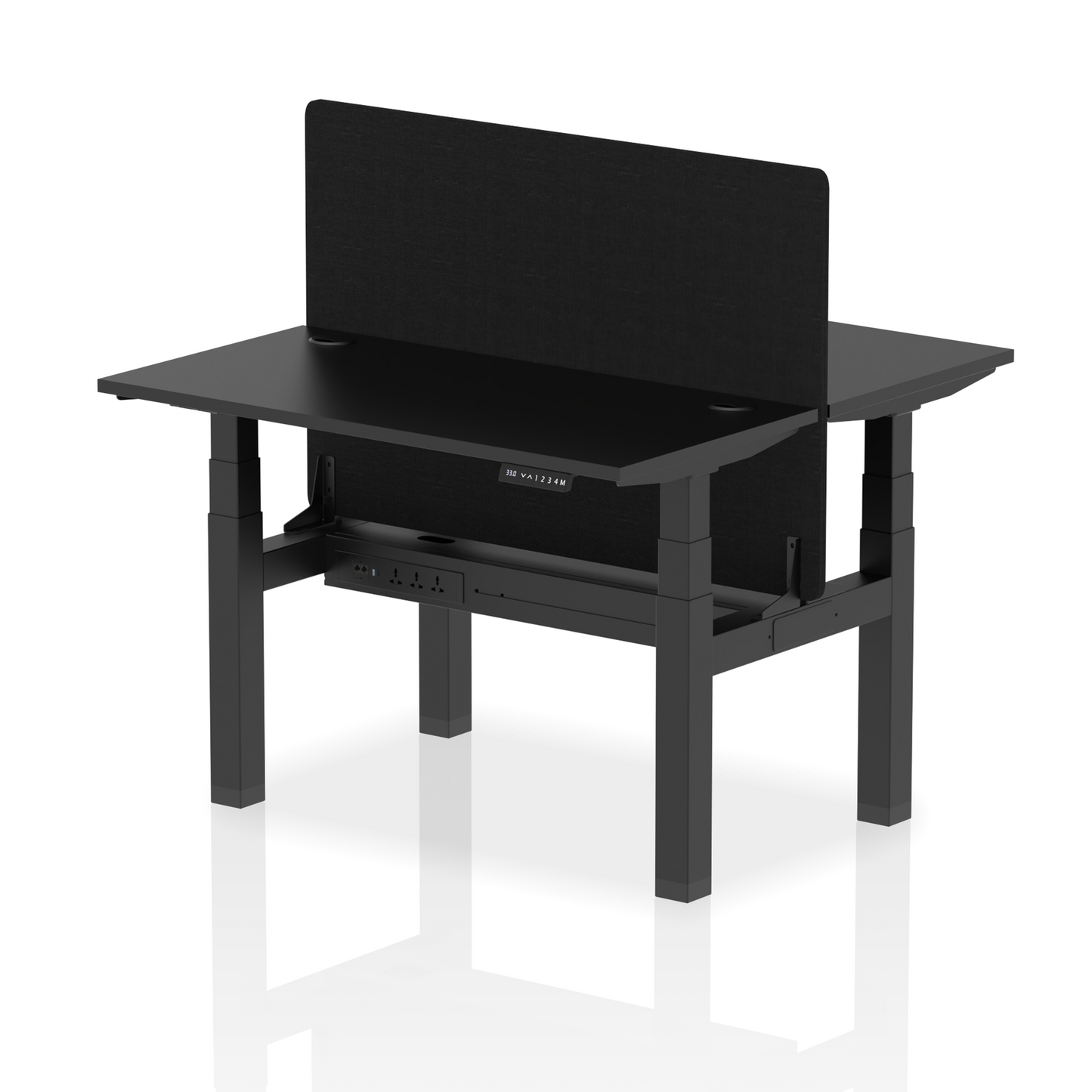 Air Back-to-Back Slimline Height Adjustable Bench Desk - 2 Person with Black Straight Screen - Ergometric
