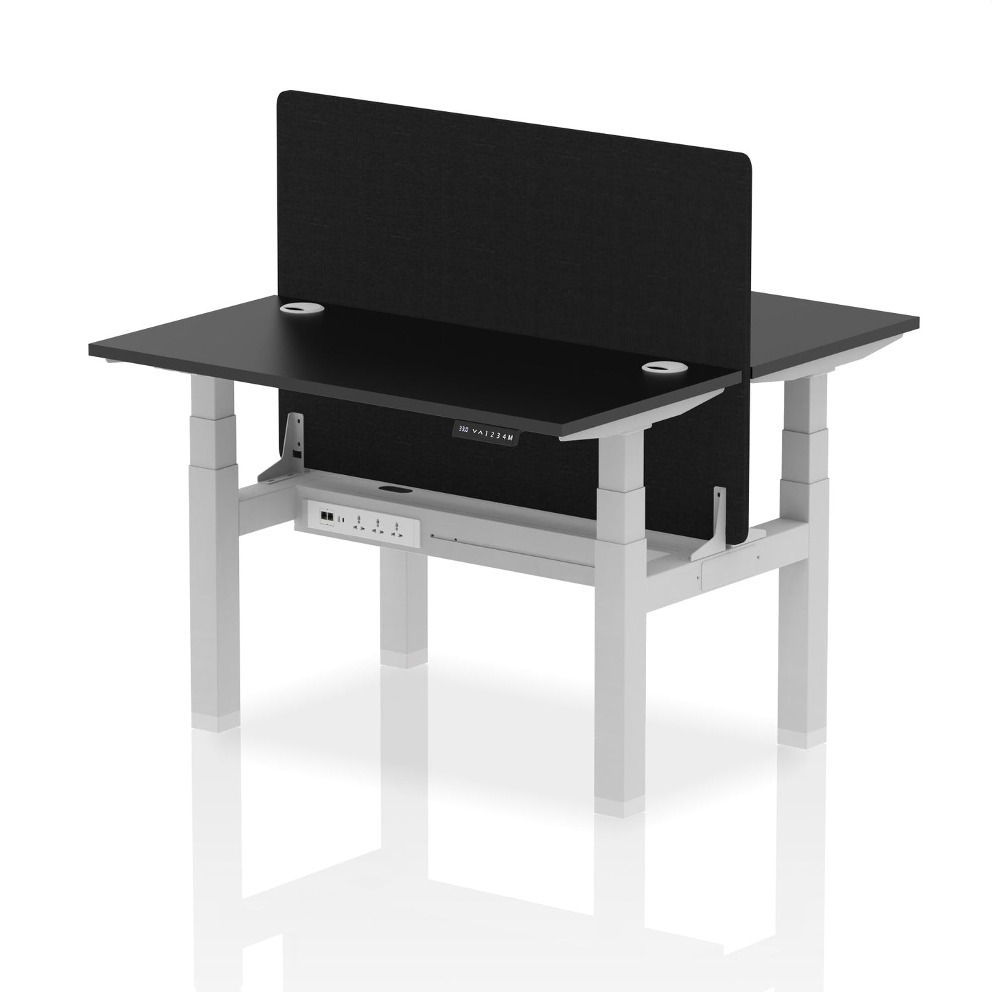 Air Back-to-Back Slimline Height Adjustable Bench Desk - 2 Person with Black Straight Screen - Ergometric