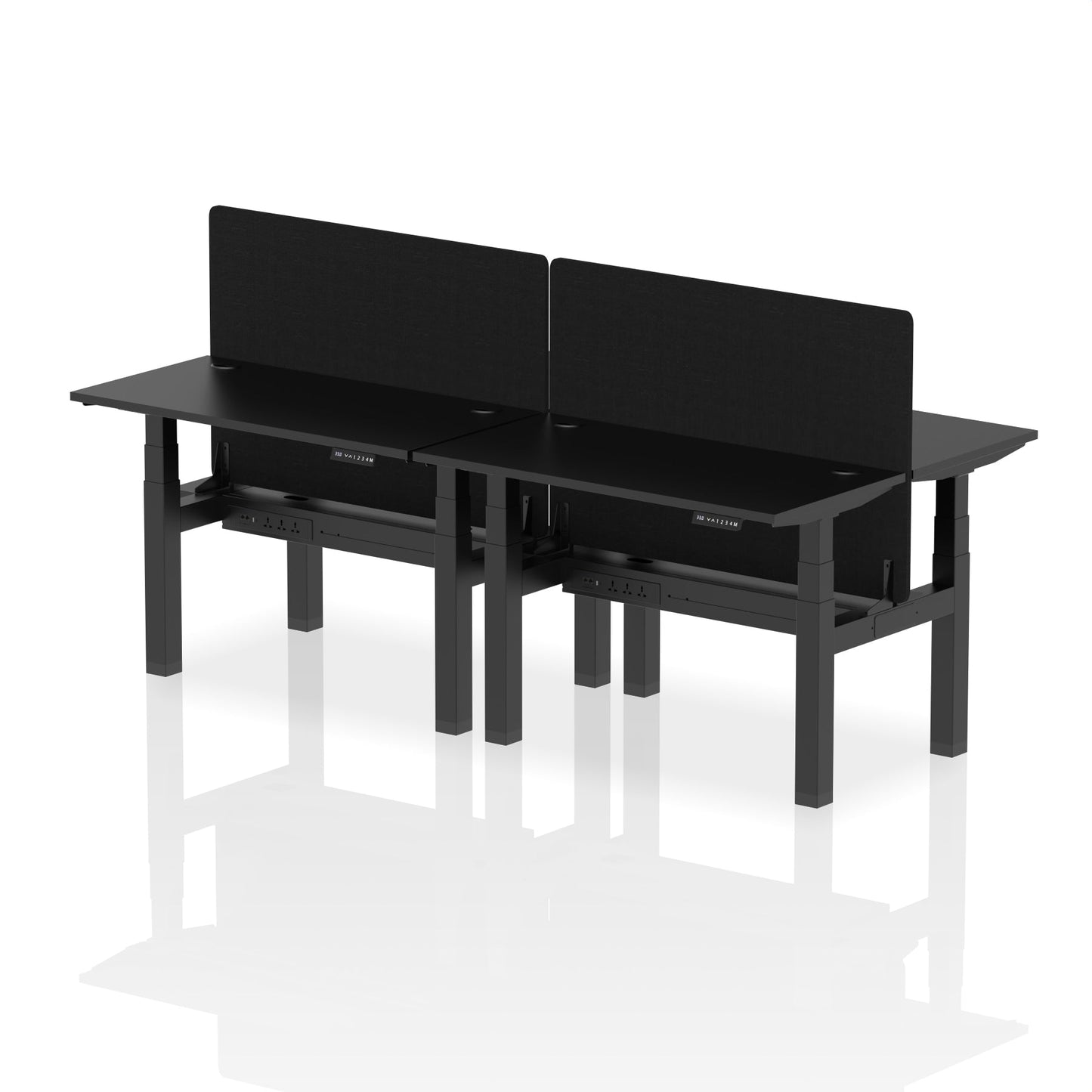 Air Back-to-Back Slimline Height Adjustable Bench Desk - 4 Person with Black Straight Screen - Ergometric