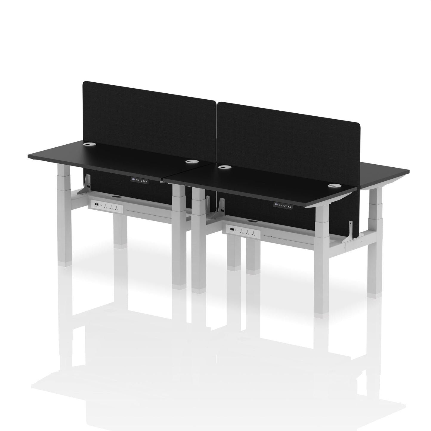 Air Back-to-Back Slimline Height Adjustable Bench Desk - 4 Person with Black Straight Screen - Ergometric