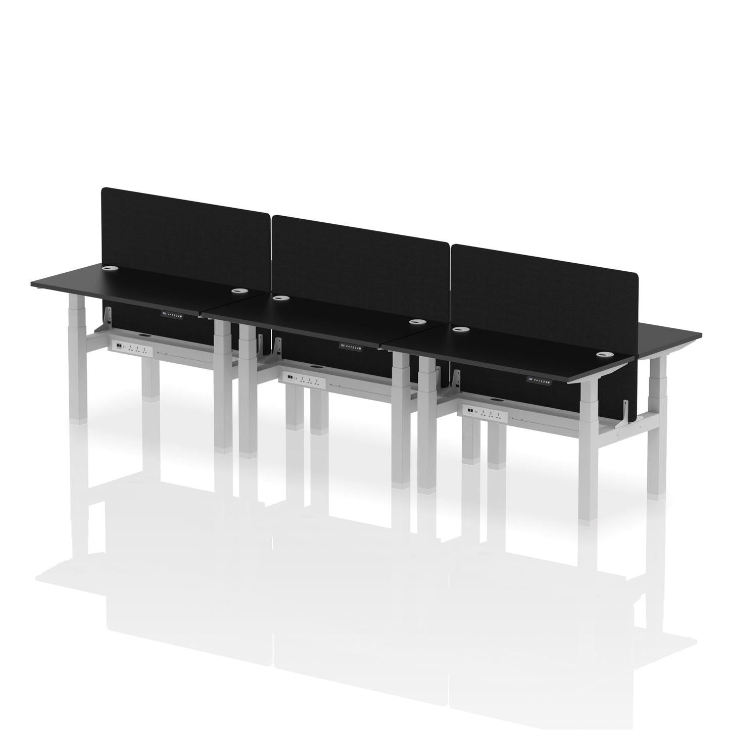 Air Back-to-Back Slimline Height Adjustable Bench Desk - 6 Person with Black Straight Screen - Ergometric