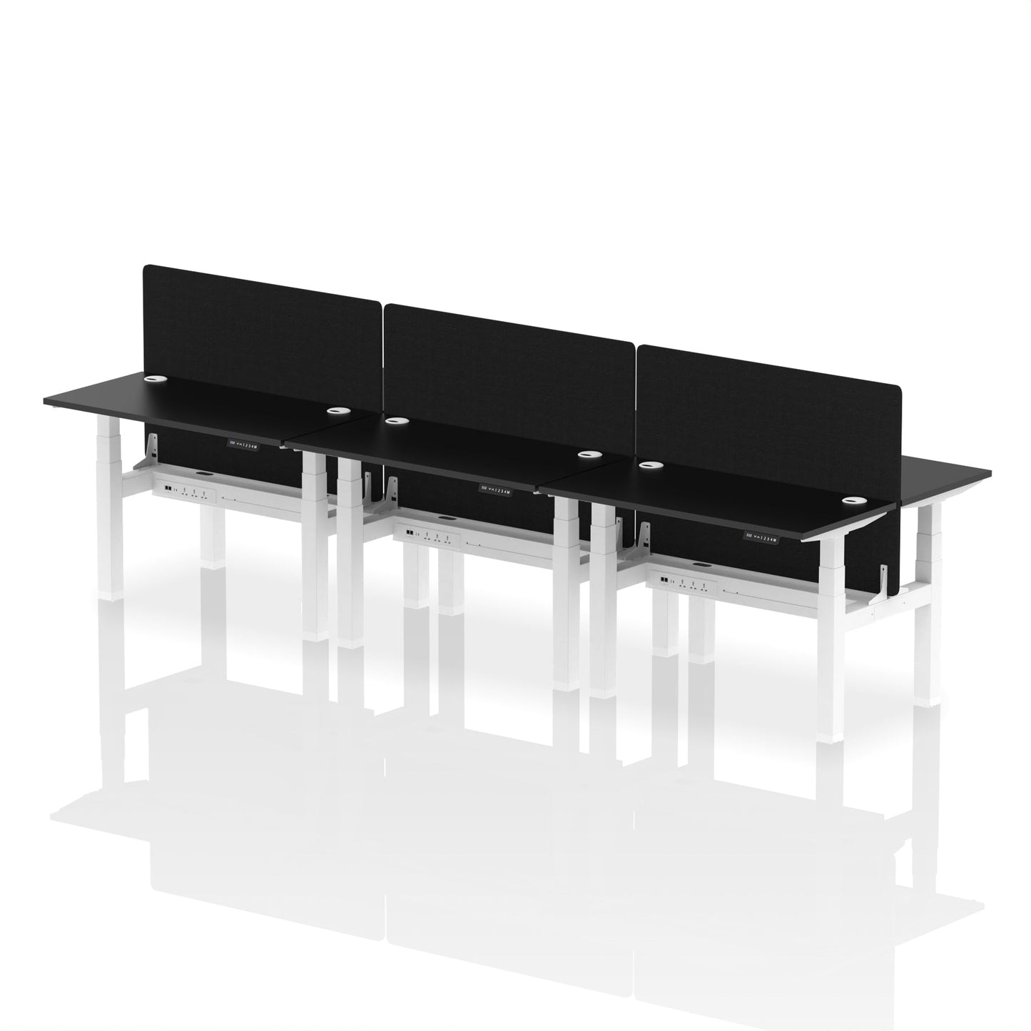 Air Back-to-Back Slimline Height Adjustable Bench Desk - 6 Person with Black Straight Screen - Ergometric