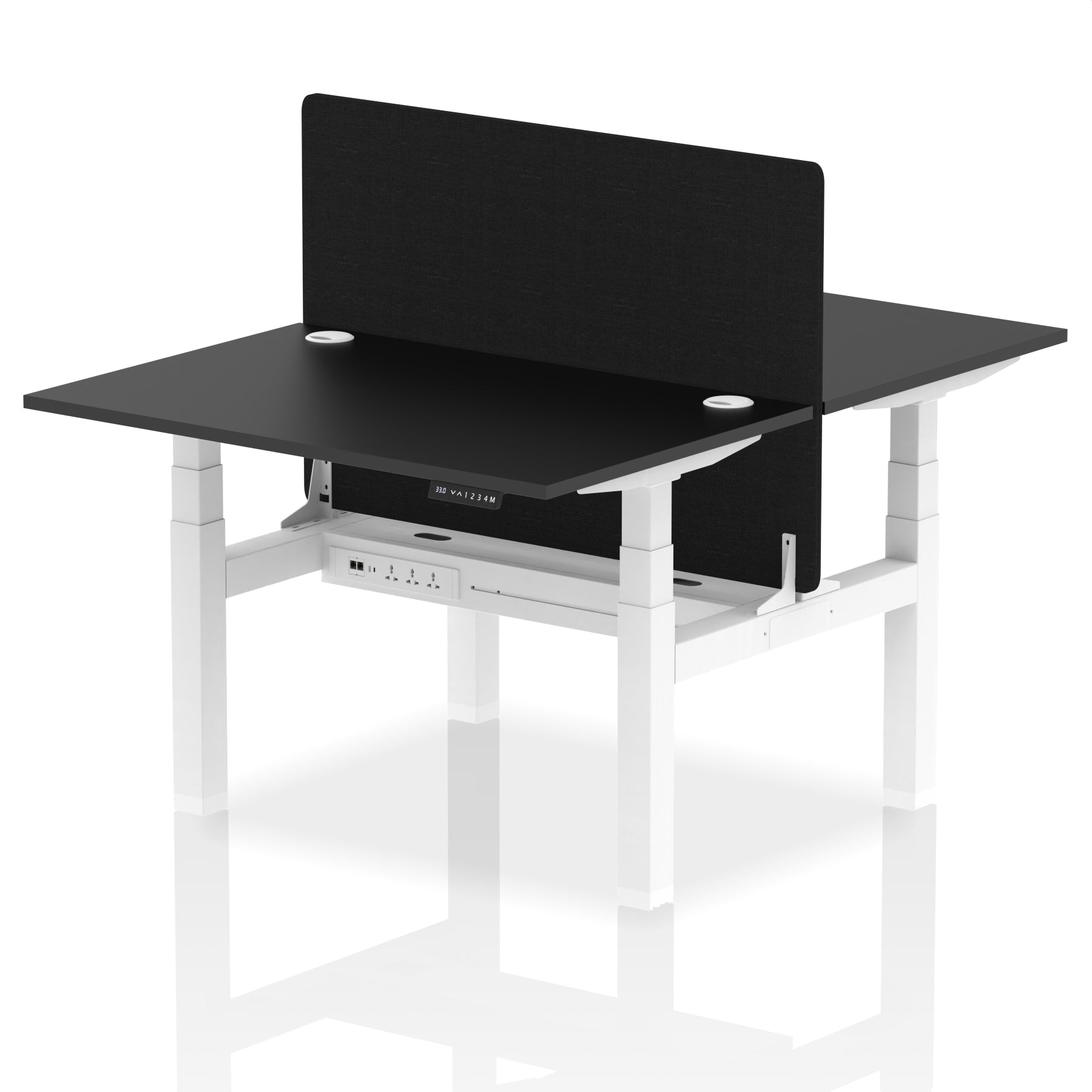 Air Back-to-Back Height Adjustable Bench Desk - 2 Person with Black Straight Screen - Ergometric