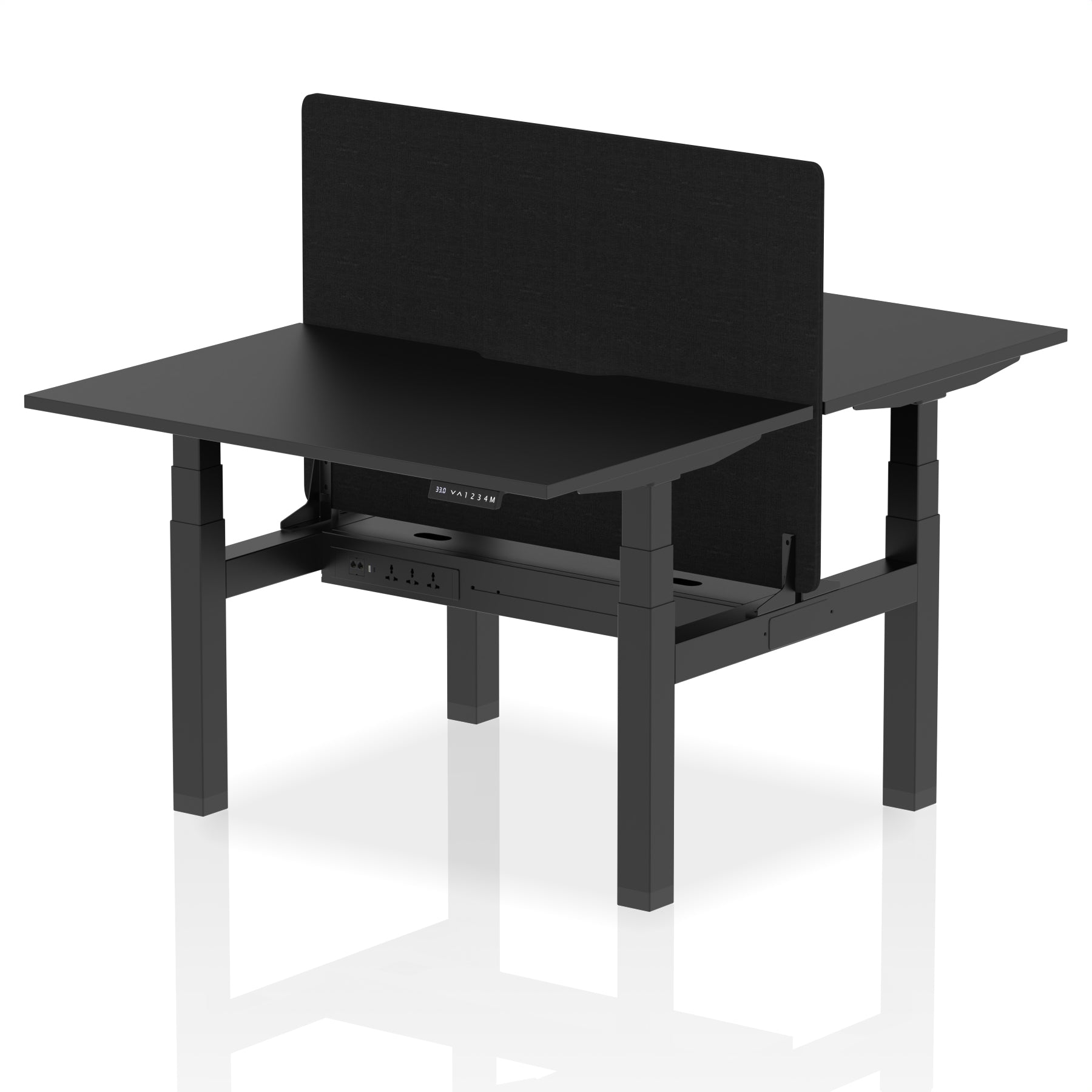Air Back-to-Back Scalloped Edge Height Adjustable Bench Desk - 2 Person with Black Straight Screen - Ergometric