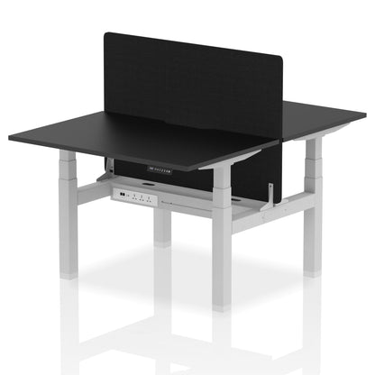 Air Back-to-Back Scalloped Edge Height Adjustable Bench Desk - 2 Person with Black Straight Screen - Ergometric