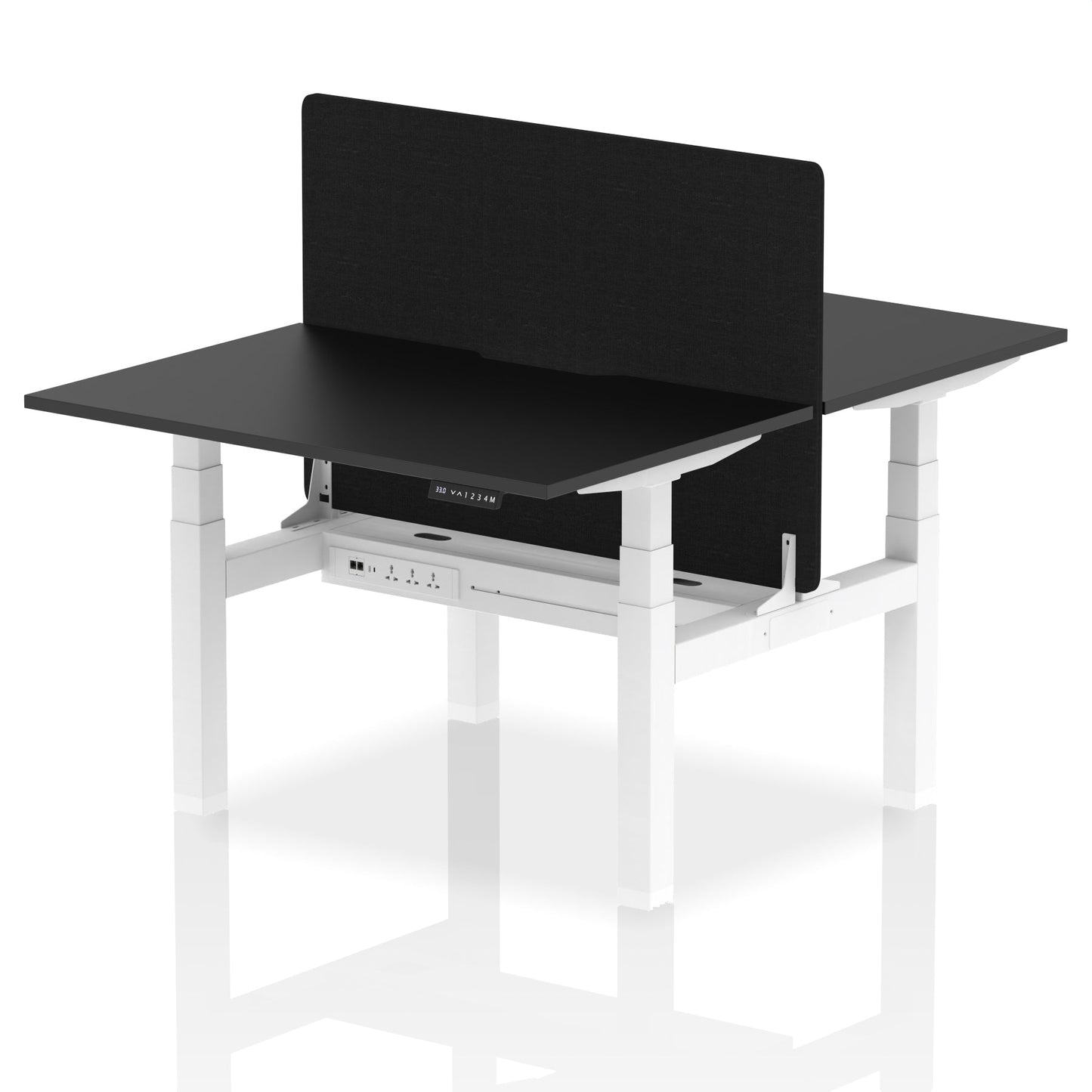 Air Back-to-Back Scalloped Edge Height Adjustable Bench Desk - 2 Person with Black Straight Screen - Ergometric