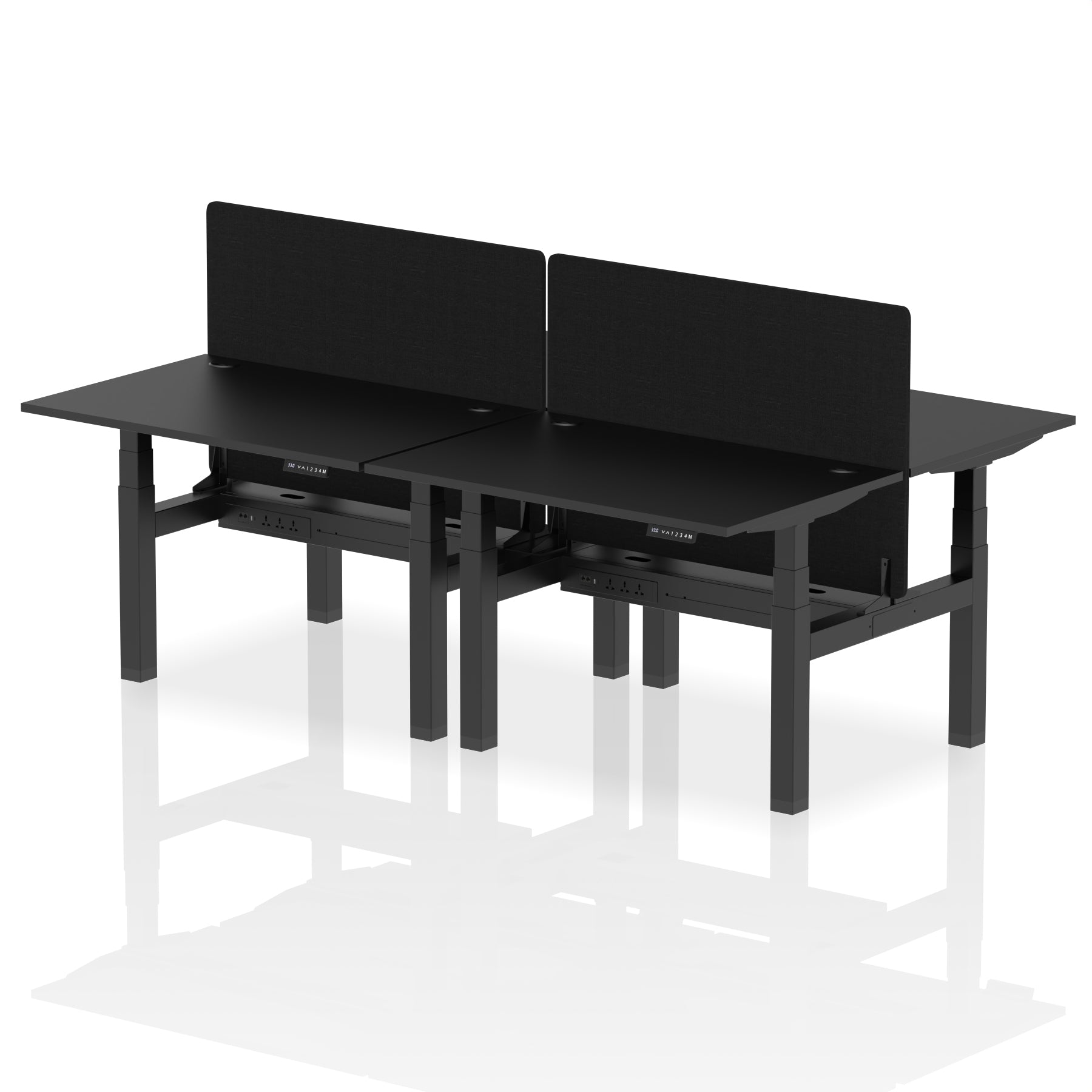 Air Back-to-Back Height Adjustable Bench Desk - 4 Person with Black Straight Screen - Ergometric