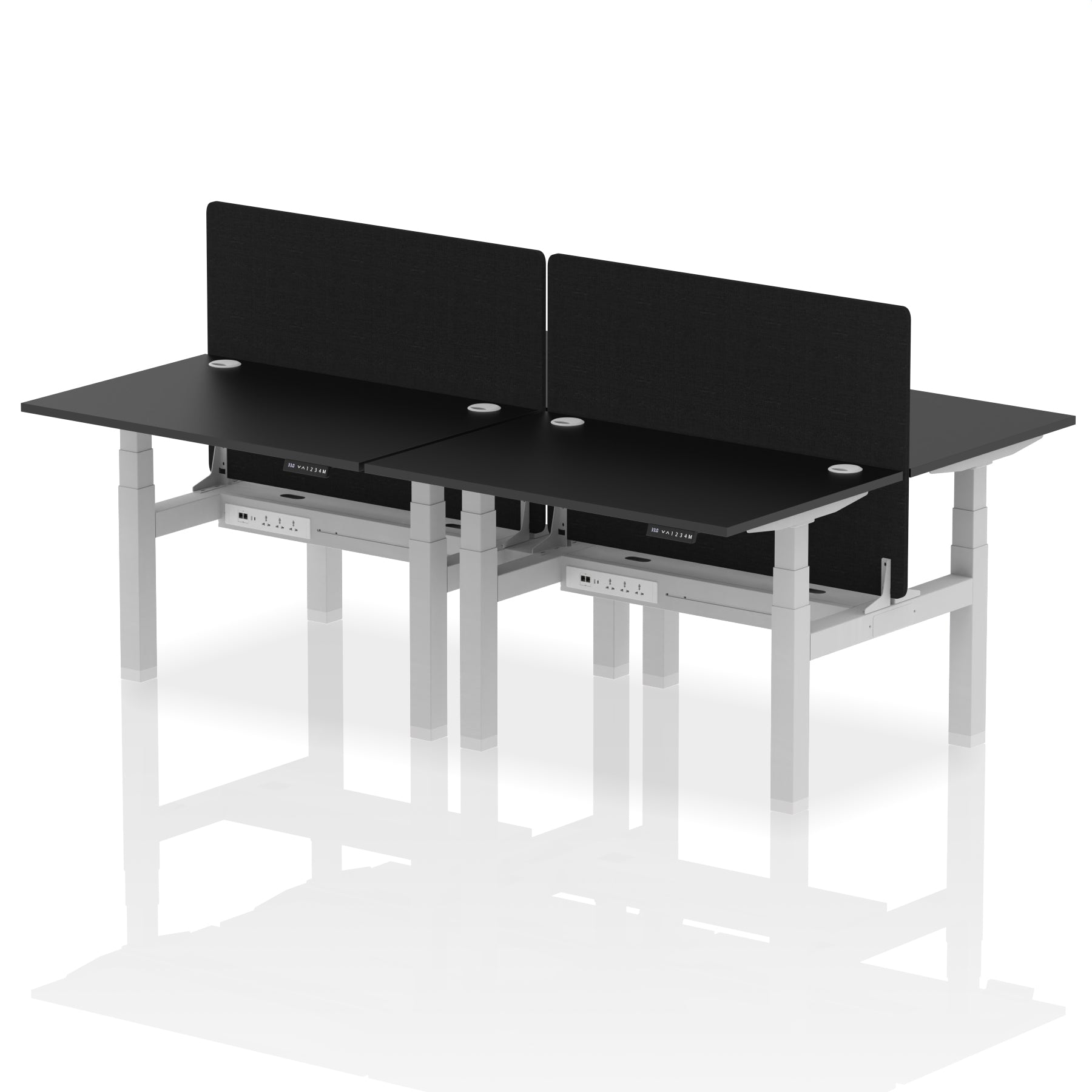 Air Back-to-Back Height Adjustable Bench Desk - 4 Person with Black Straight Screen - Ergometric
