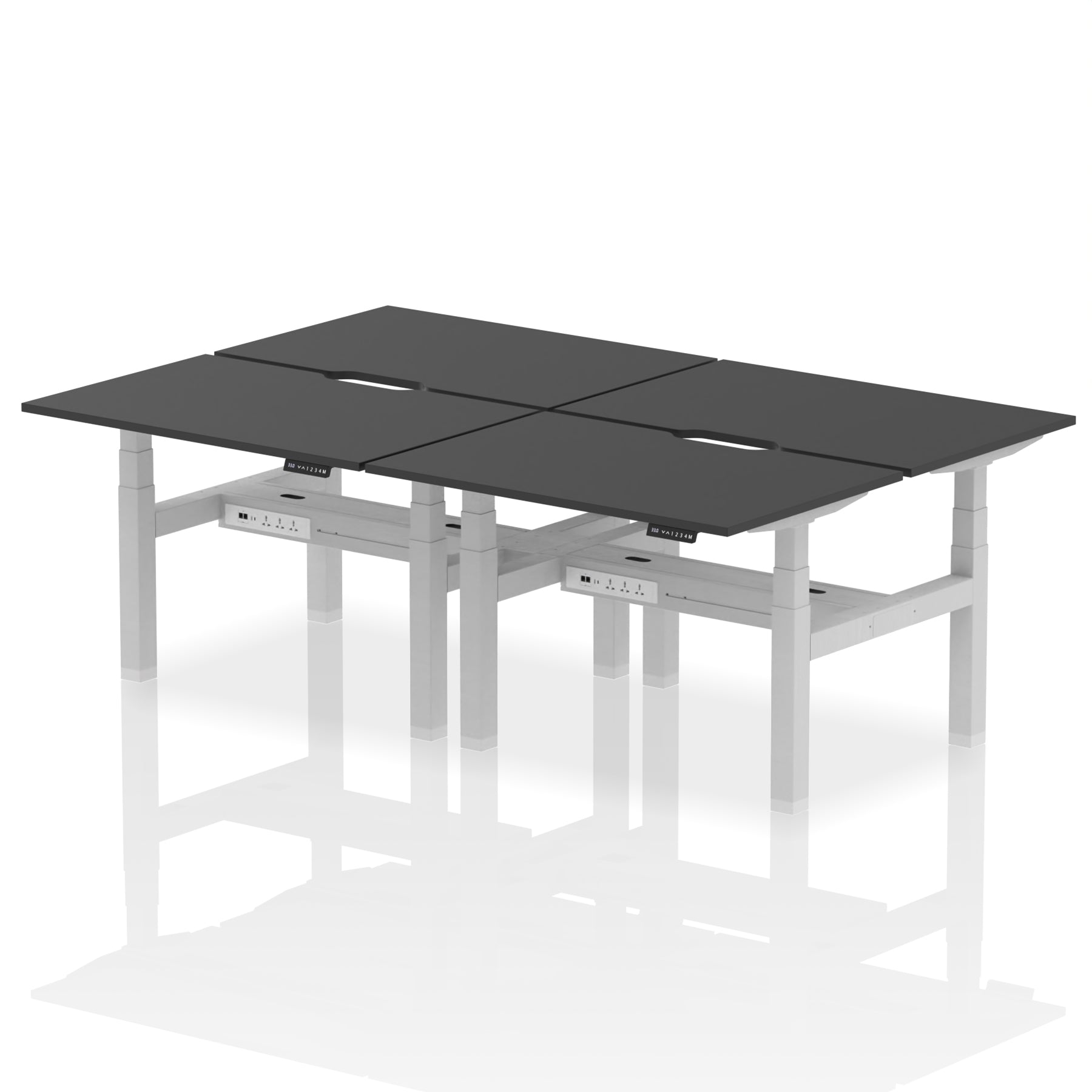 Air Back-to-Back Scalloped Edge Height Adjustable Bench Desk - 4 Person - Ergometric
