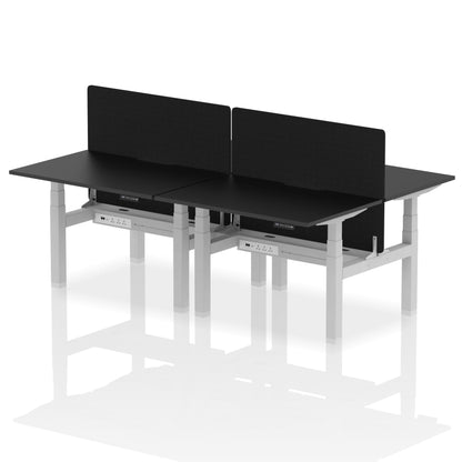 Air Back-to-Back Scalloped Edge Height Adjustable Bench Desk - 4 Person with Black Straight Screen - Ergometric