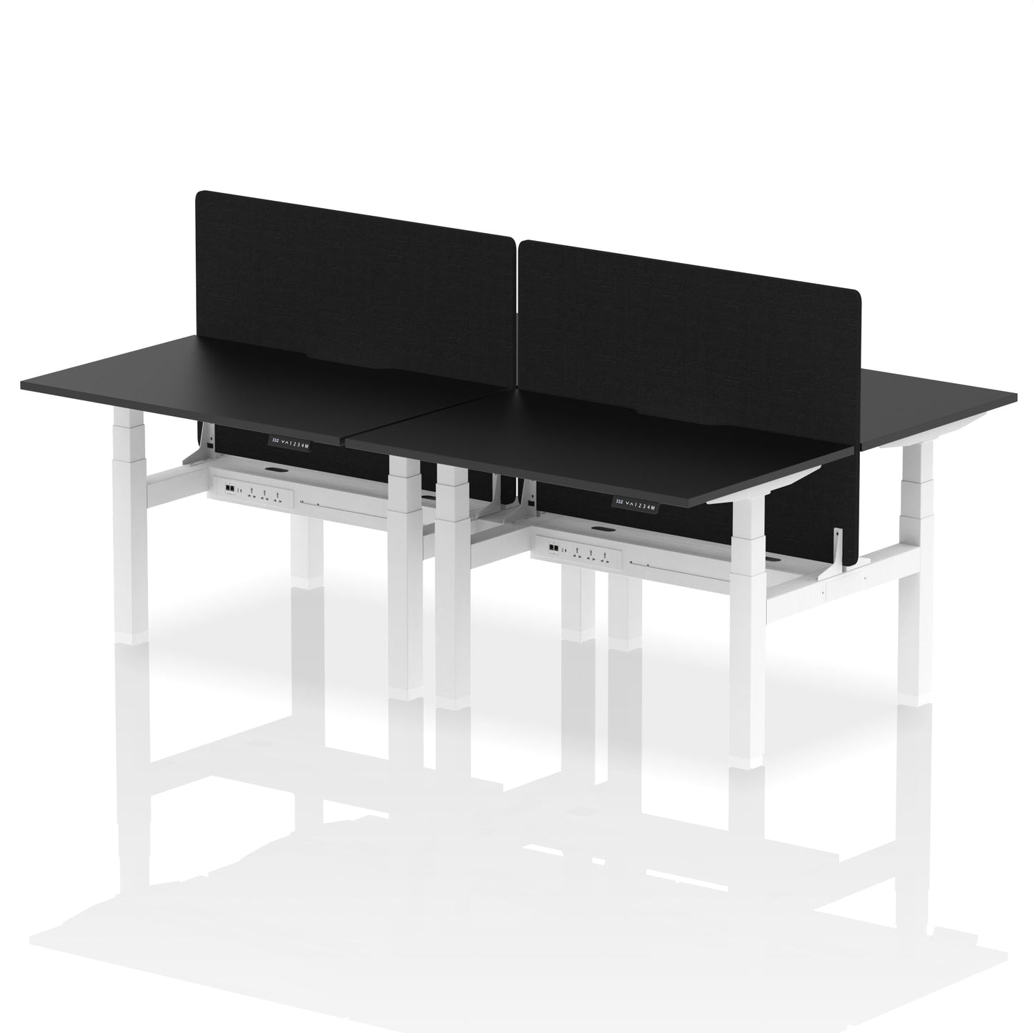 Air Back-to-Back Scalloped Edge Height Adjustable Bench Desk - 4 Person with Black Straight Screen - Ergometric