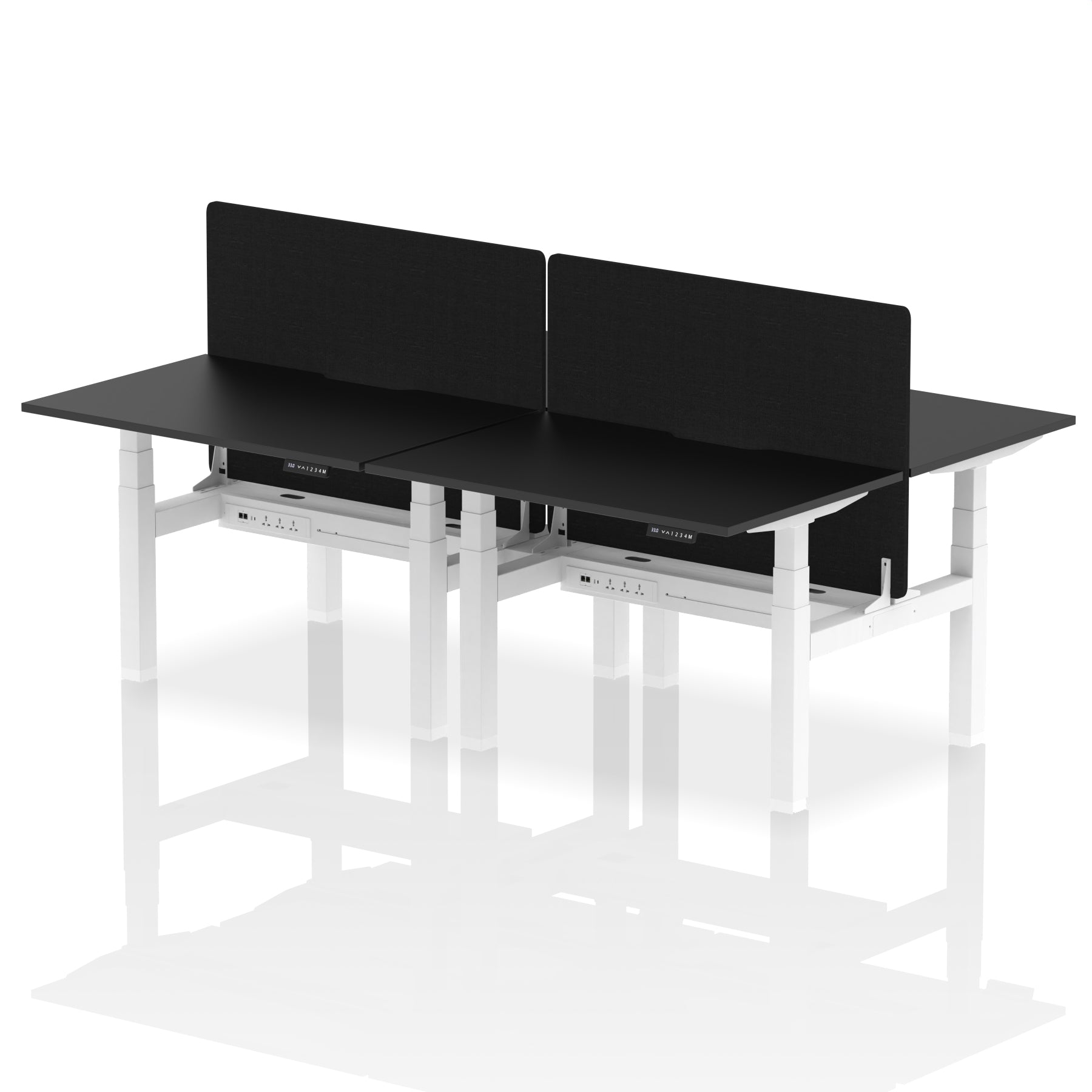 Air Back-to-Back Scalloped Edge Height Adjustable Bench Desk - 4 Person with Black Straight Screen - Ergometric