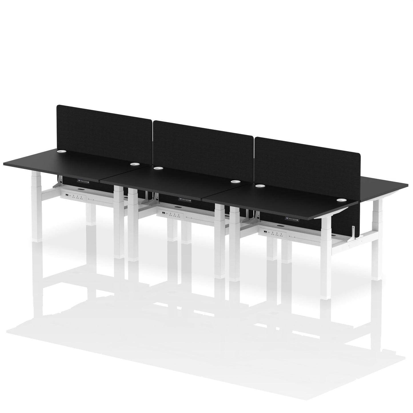 Air Back-to-Back Height Adjustable Bench Desk - 6 Person with Black Straight Screen - Ergometric