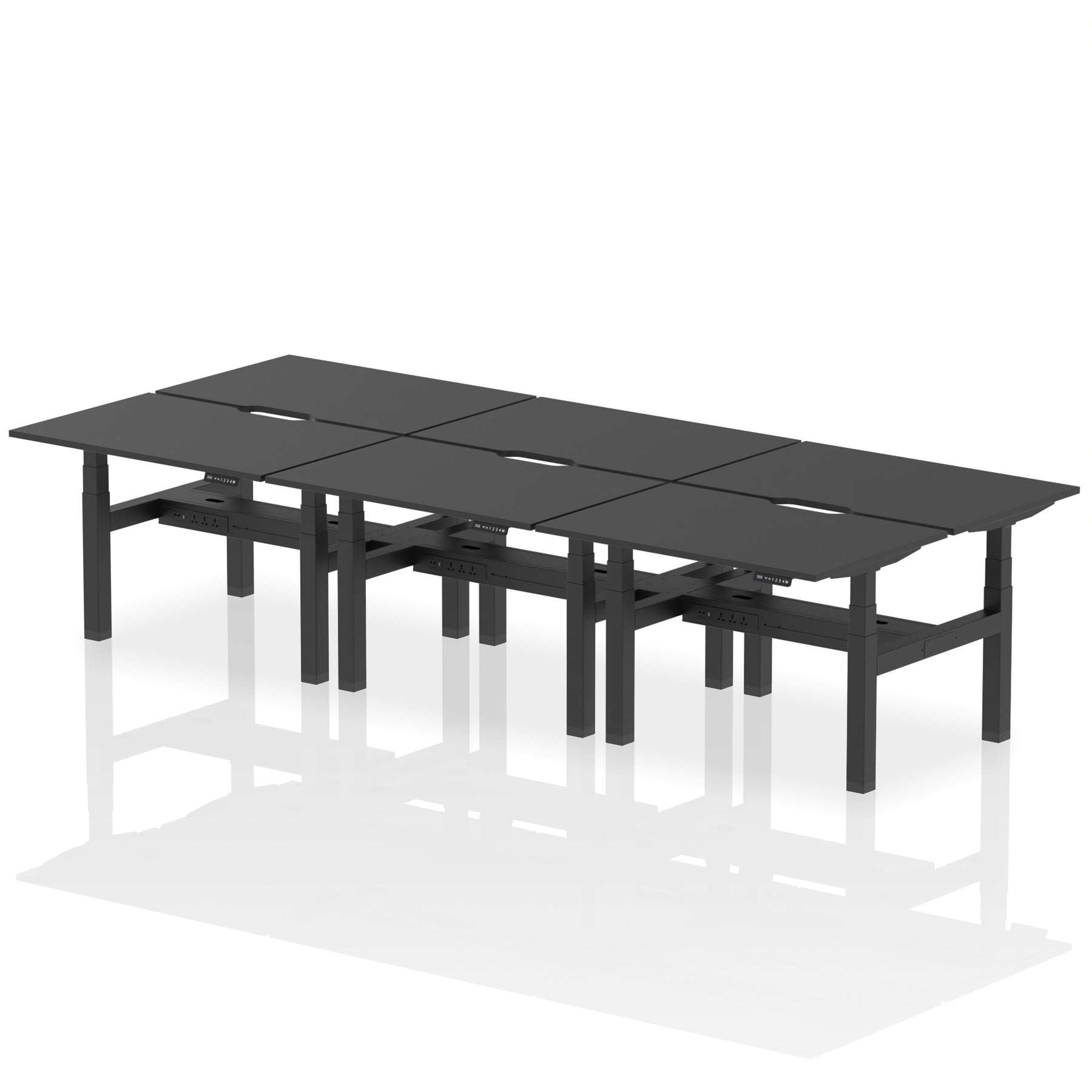 Air Back-to-Back Scalloped Edge Height Adjustable Bench Desk - 6 Person - Ergometric