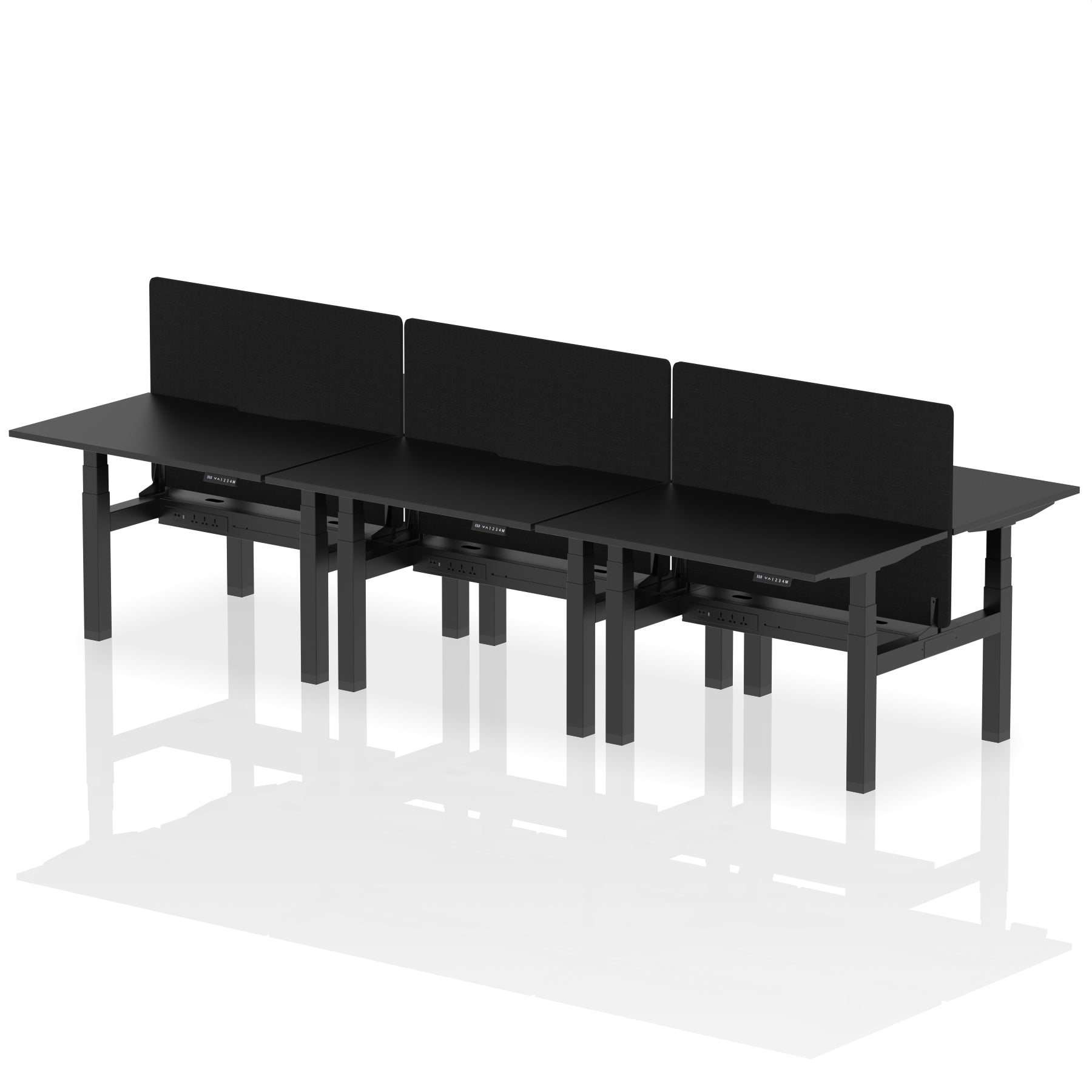 Air Back-to-Back Scalloped Edge Height Adjustable Bench Desk - 6 Person with Black Straight Screen - Ergometric