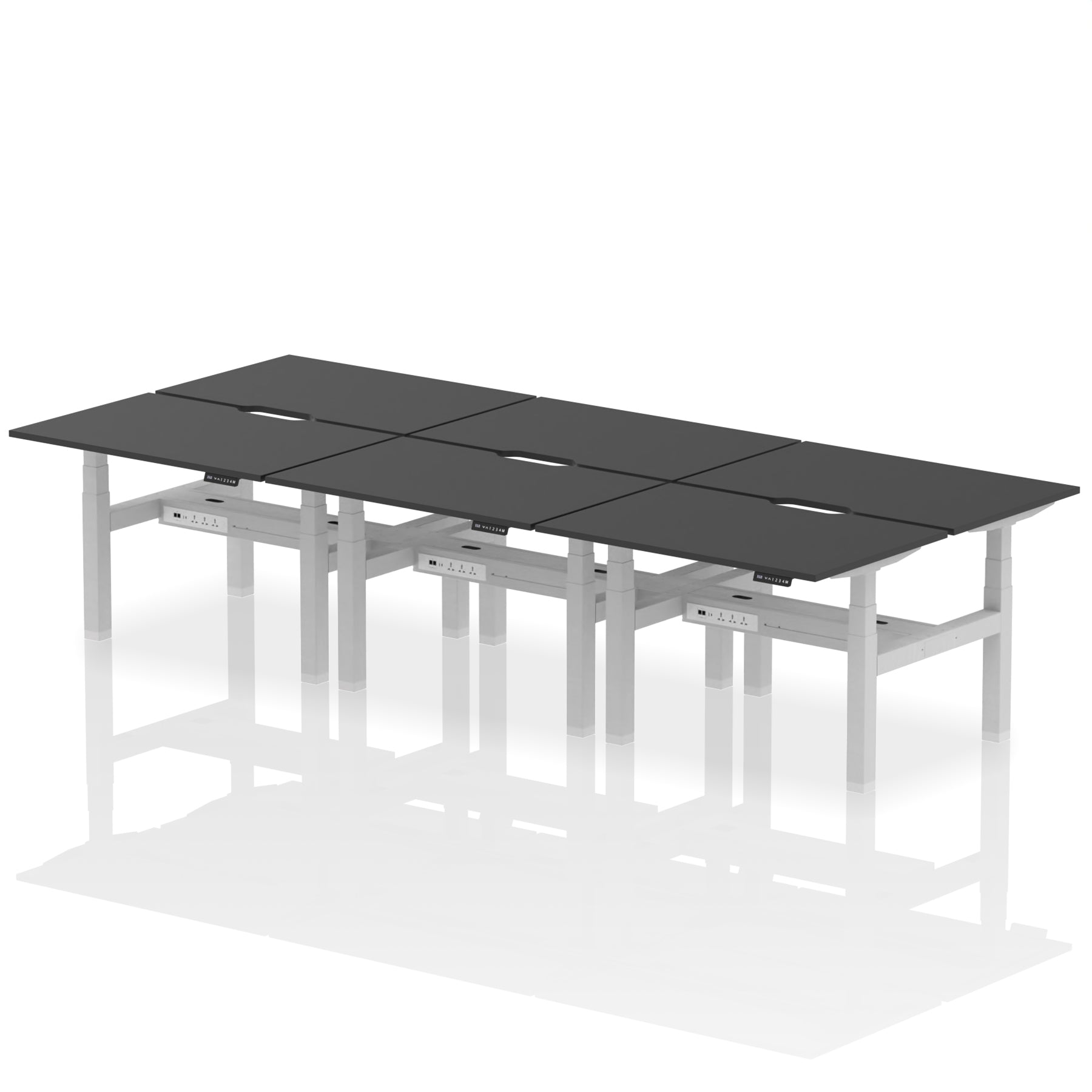 Air Back-to-Back Scalloped Edge Height Adjustable Bench Desk - 6 Person - Ergometric