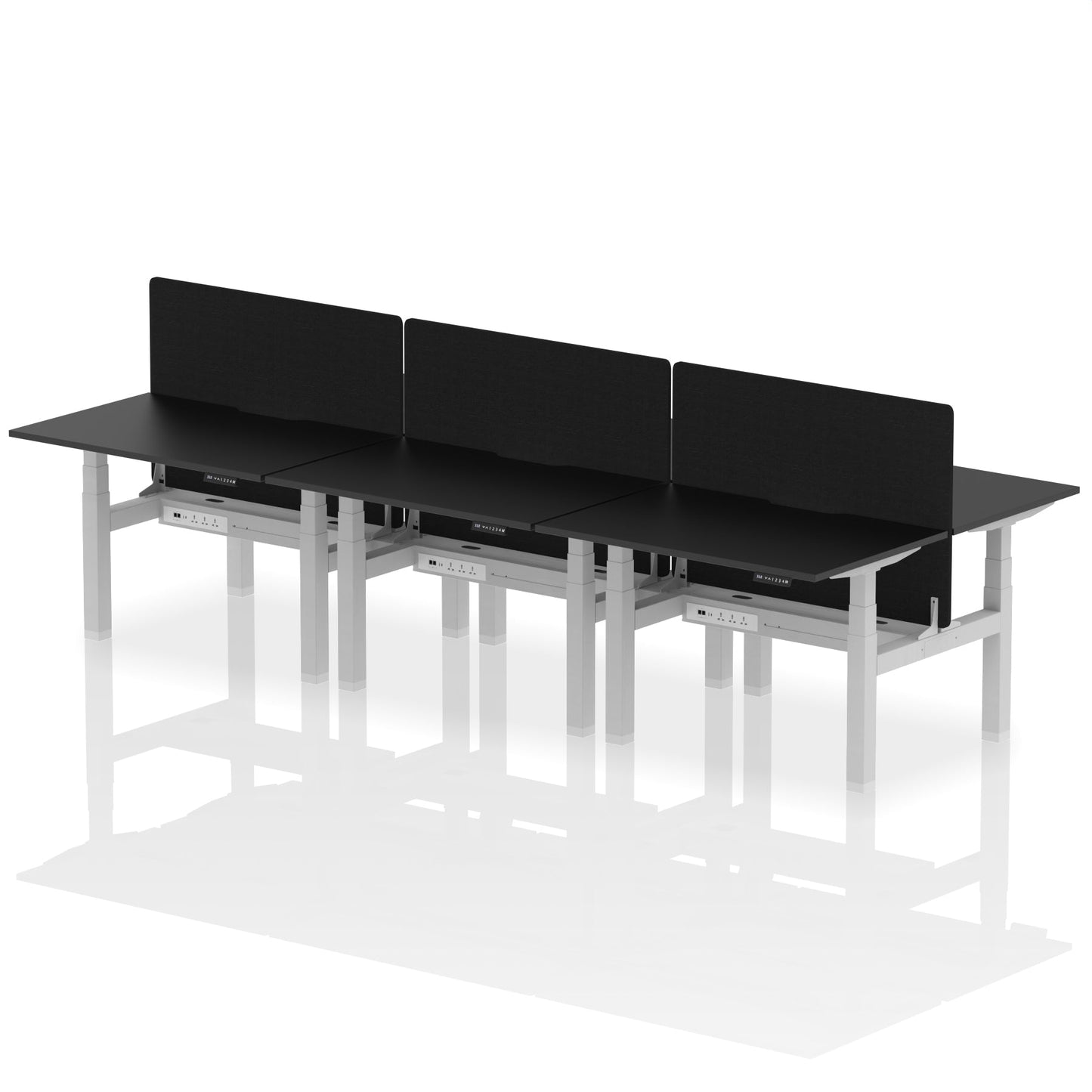Air Back-to-Back Scalloped Edge Height Adjustable Bench Desk - 6 Person with Black Straight Screen - Ergometric