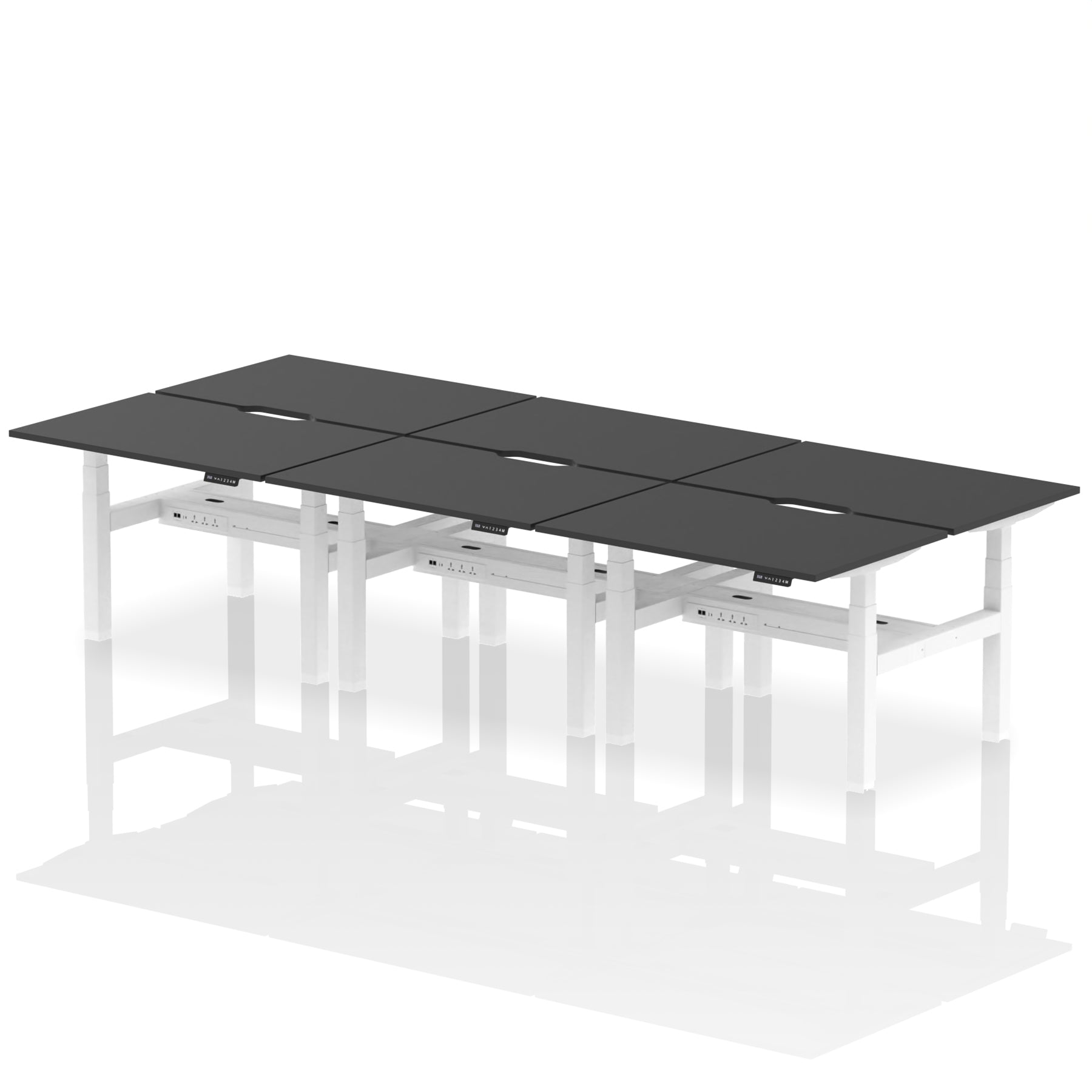 Air Back-to-Back Scalloped Edge Height Adjustable Bench Desk - 6 Person - Ergometric
