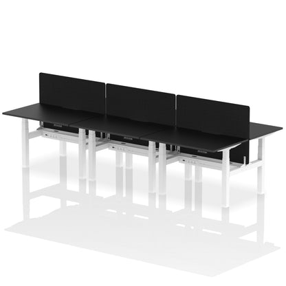 Air Back-to-Back Scalloped Edge Height Adjustable Bench Desk - 6 Person with Black Straight Screen - Ergometric