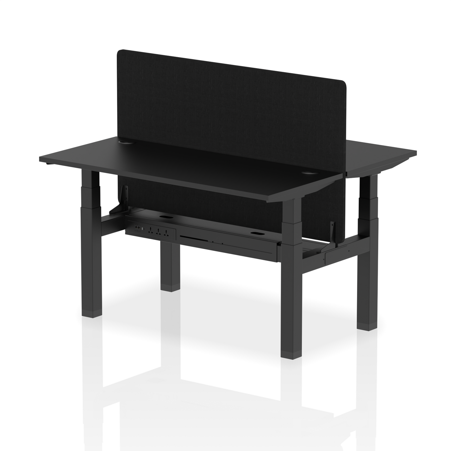 Air Back-to-Back Slimline Height Adjustable Bench Desk - 2 Person with Black Straight Screen - Ergometric