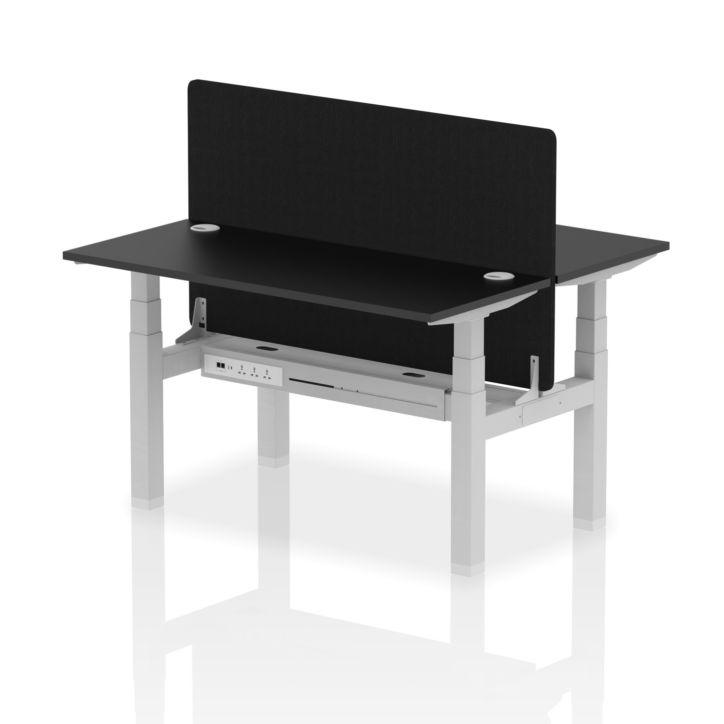 Air Back-to-Back Slimline Height Adjustable Bench Desk - 2 Person with Black Straight Screen - Ergometric