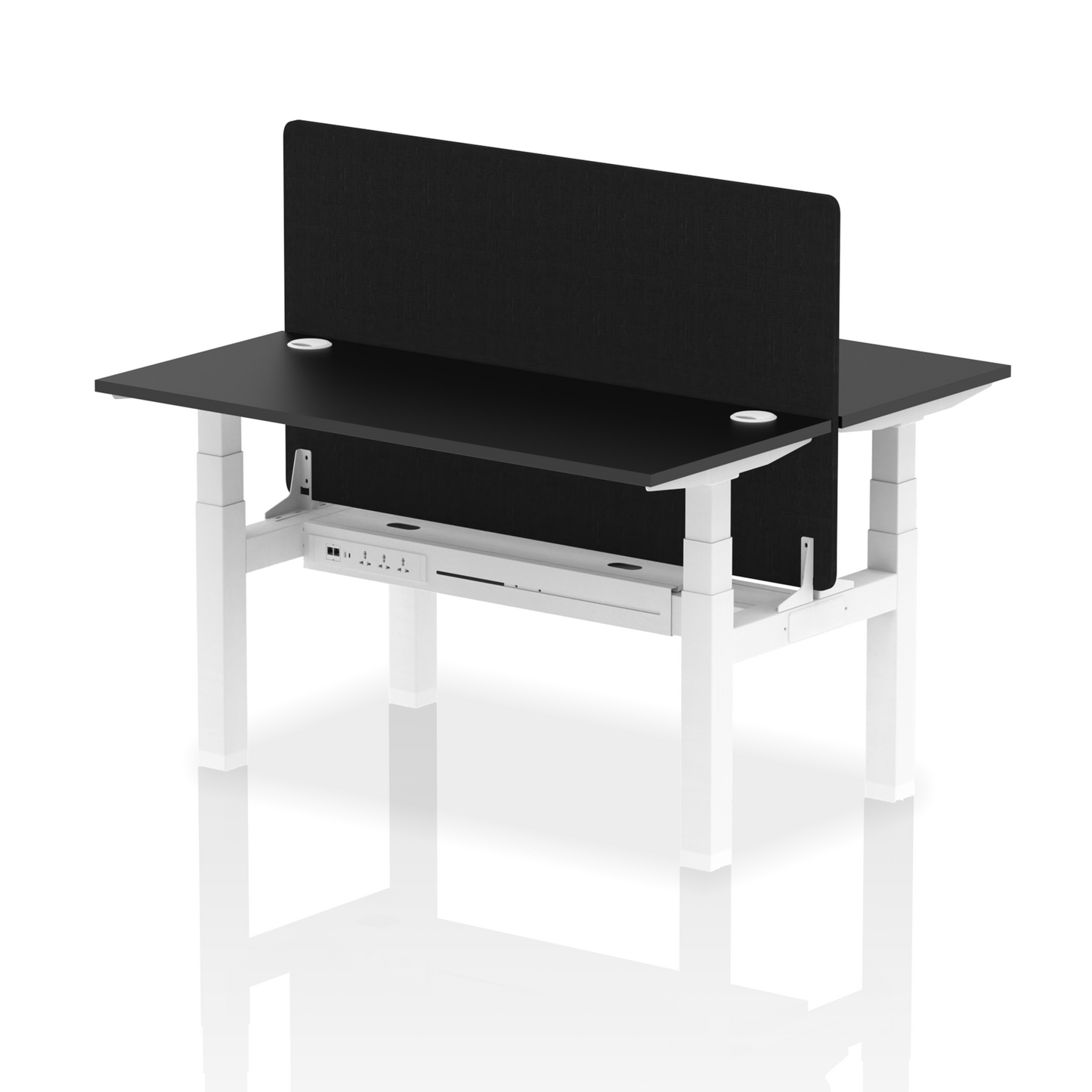 Air Back-to-Back Slimline Height Adjustable Bench Desk - 2 Person with Black Straight Screen - Ergometric