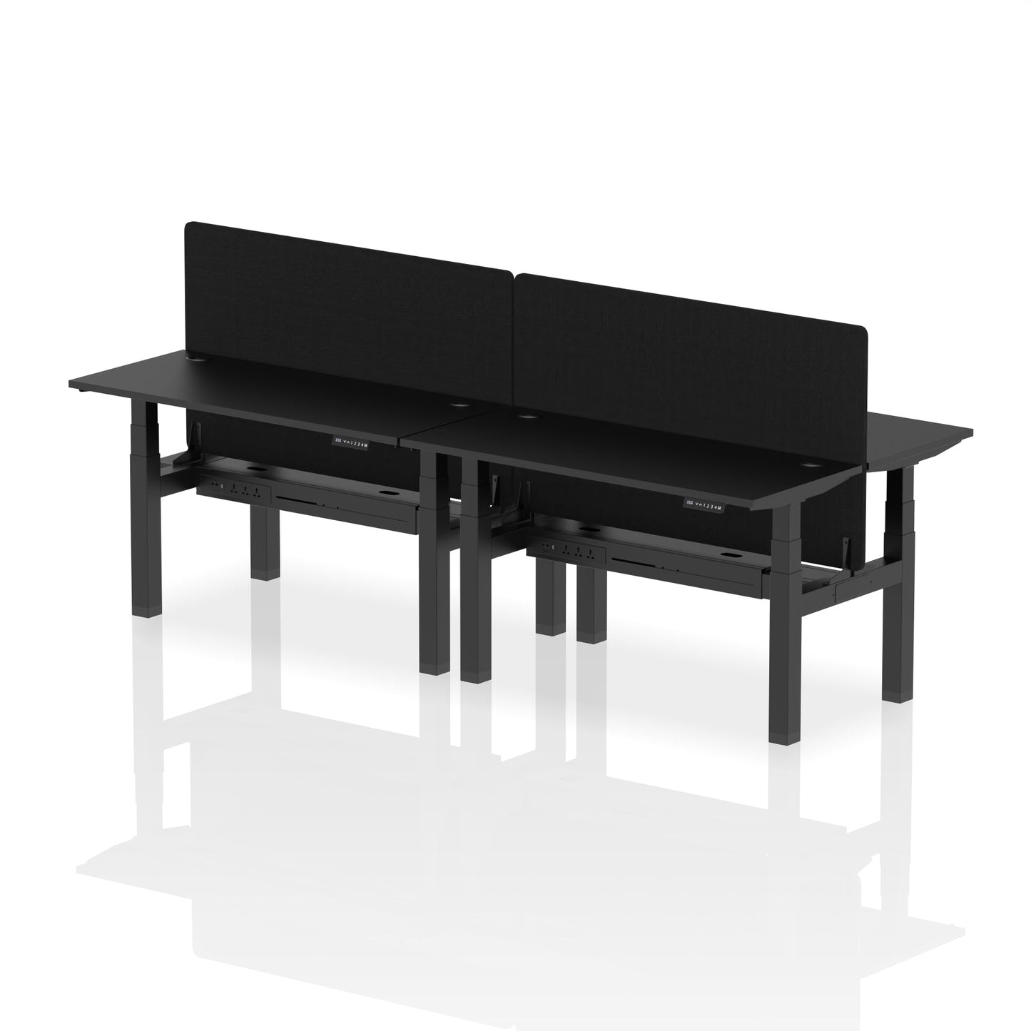 Air Back-to-Back Slimline Height Adjustable Bench Desk - 4 Person with Black Straight Screen - Ergometric