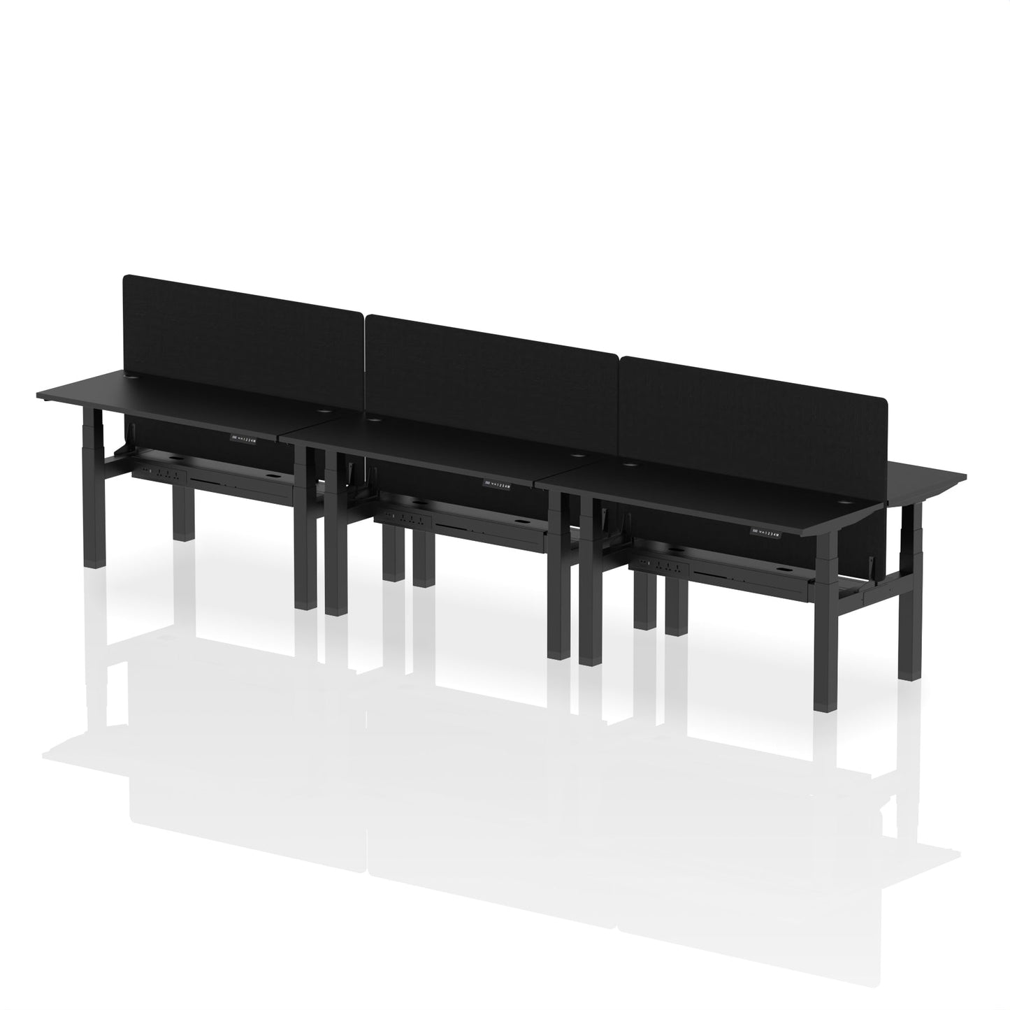 Air Back-to-Back Slimline Height Adjustable Bench Desk - 6 Person with Black Straight Screen - Ergometric