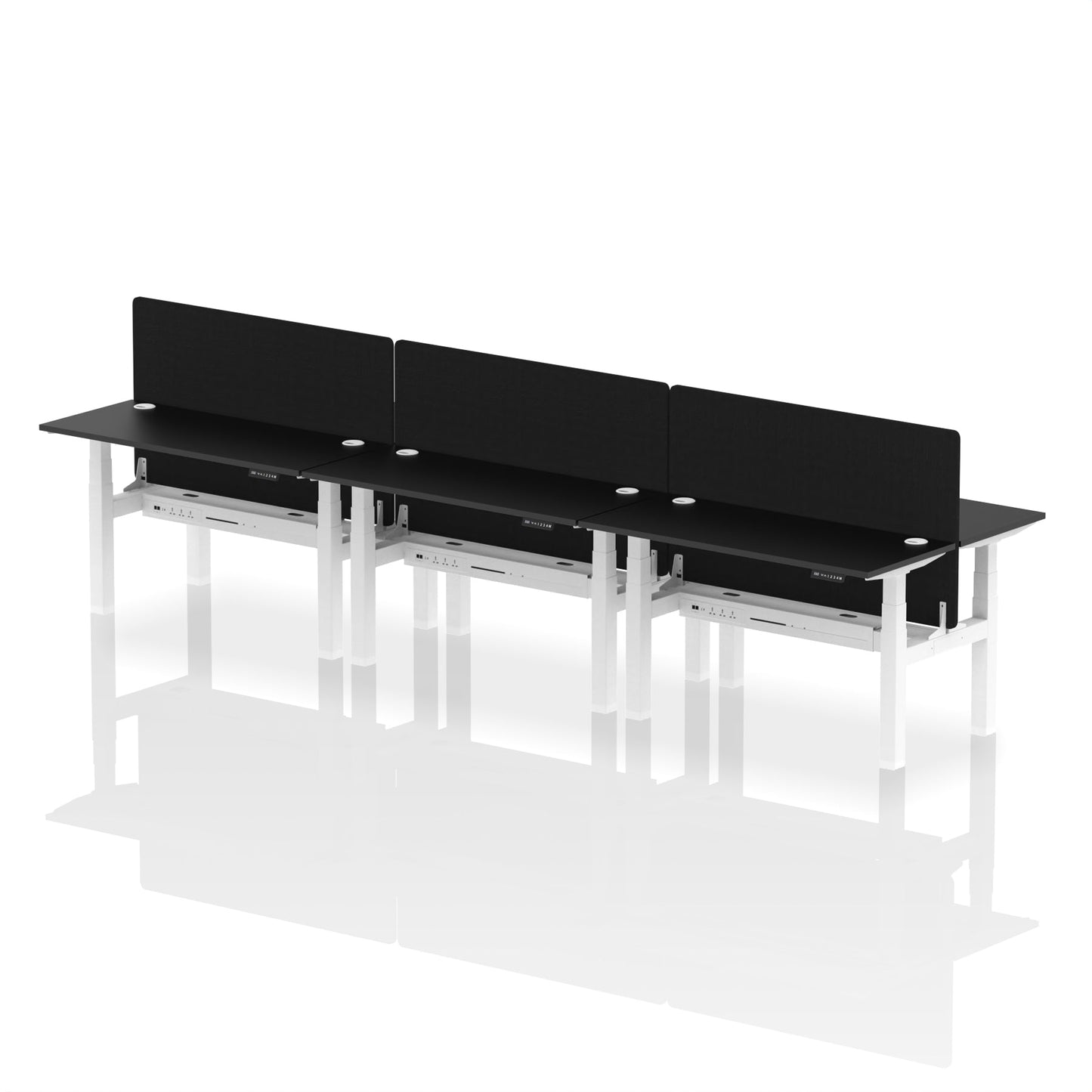 Air Back-to-Back Slimline Height Adjustable Bench Desk - 6 Person with Black Straight Screen - Ergometric