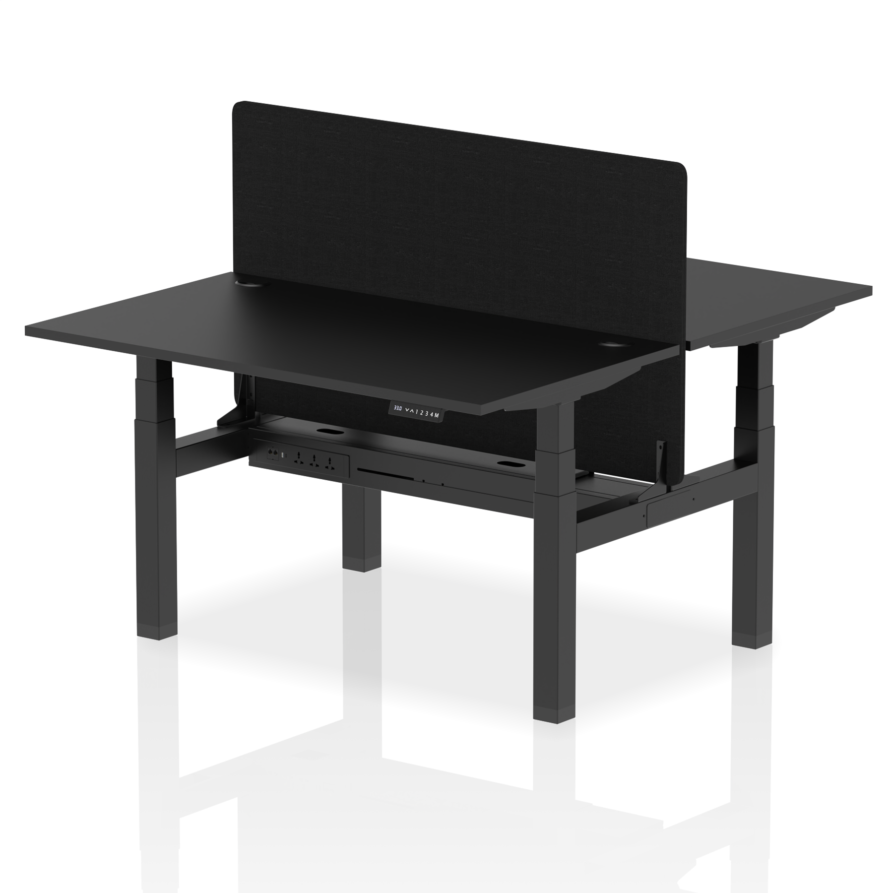 Air Back-to-Back Height Adjustable Bench Desk - 2 Person with Black Straight Screen - Ergometric