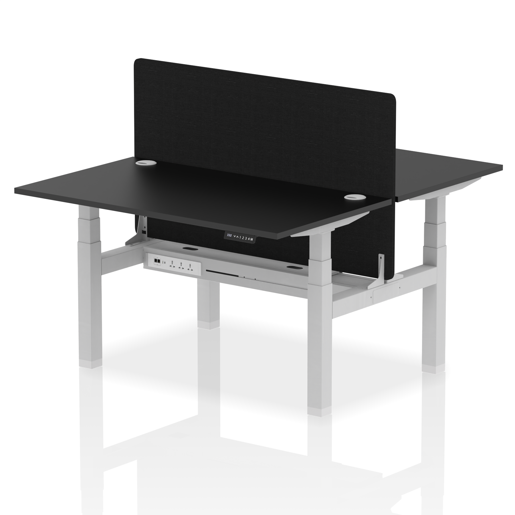 Air Back-to-Back Height Adjustable Bench Desk - 2 Person with Black Straight Screen - Ergometric