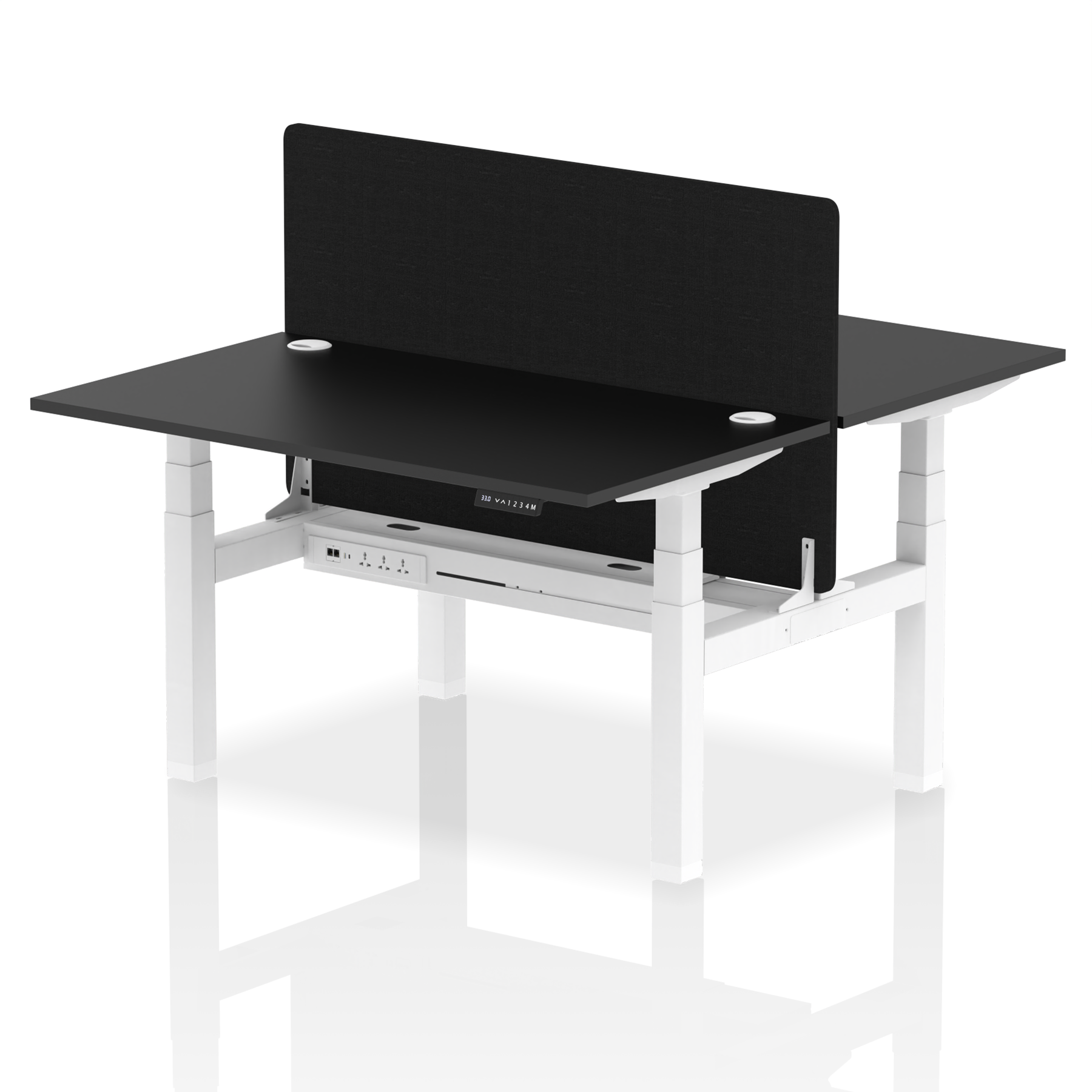 Air Back-to-Back Height Adjustable Bench Desk - 2 Person with Black Straight Screen - Ergometric